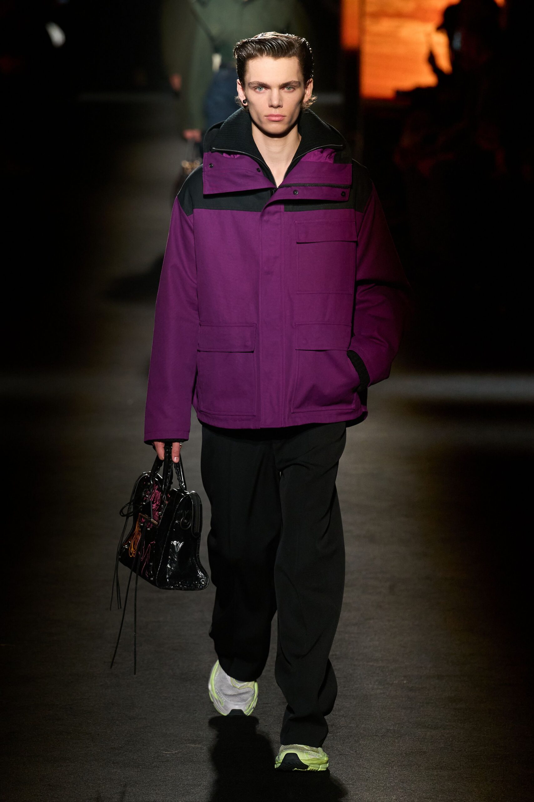 purple cotton long-sleeve collared relaxed jacket