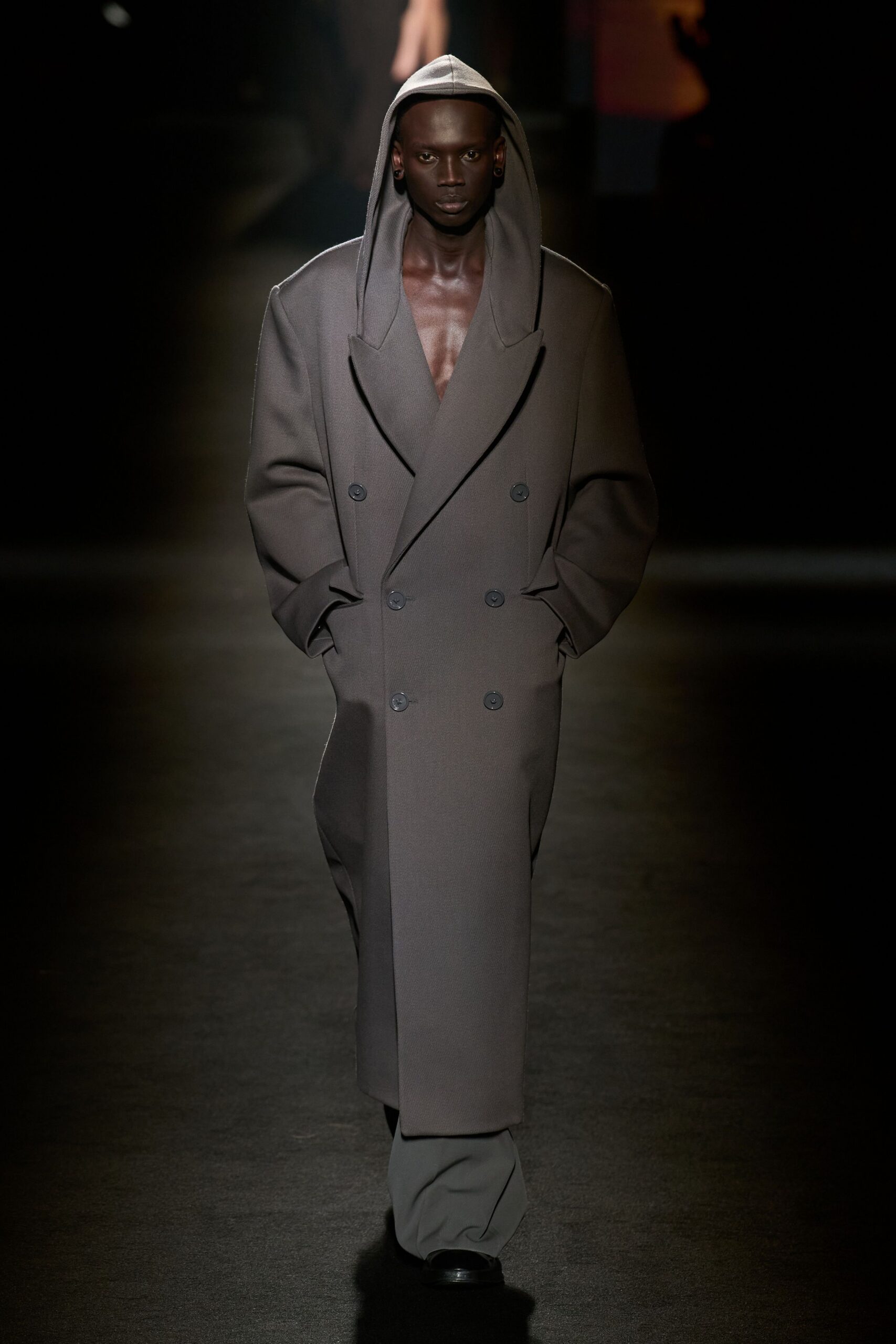 gray wool fitted straight-leg pants