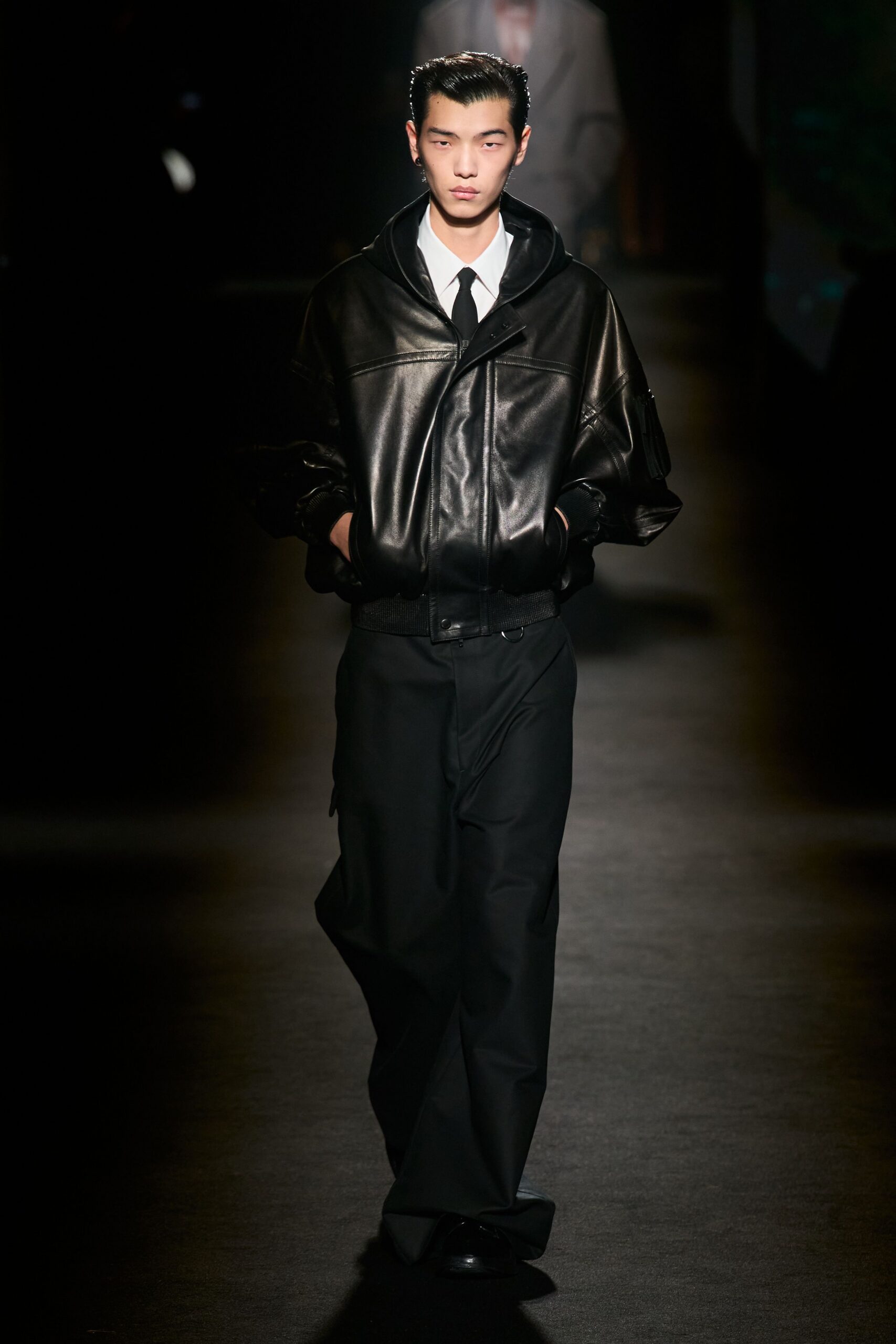 black leather jacket and pants