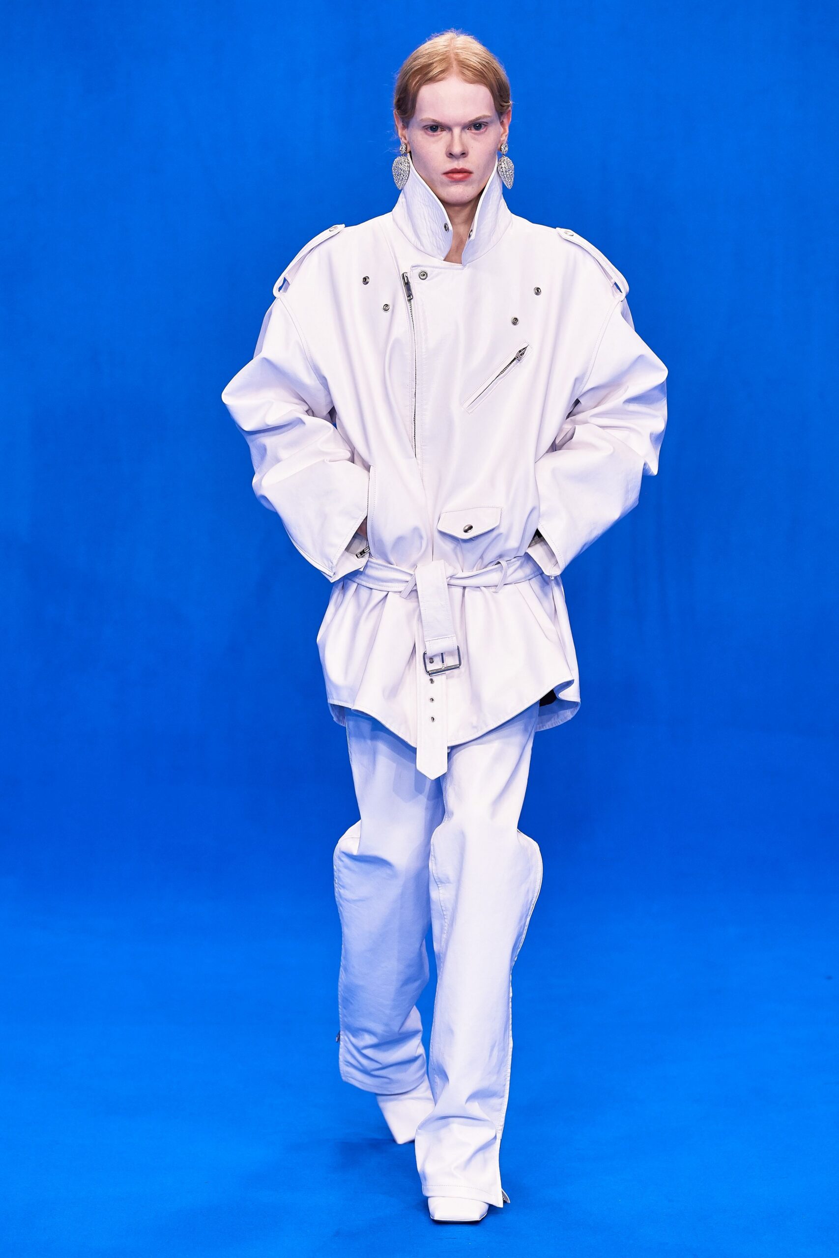 white oversized jacket with relaxed pants