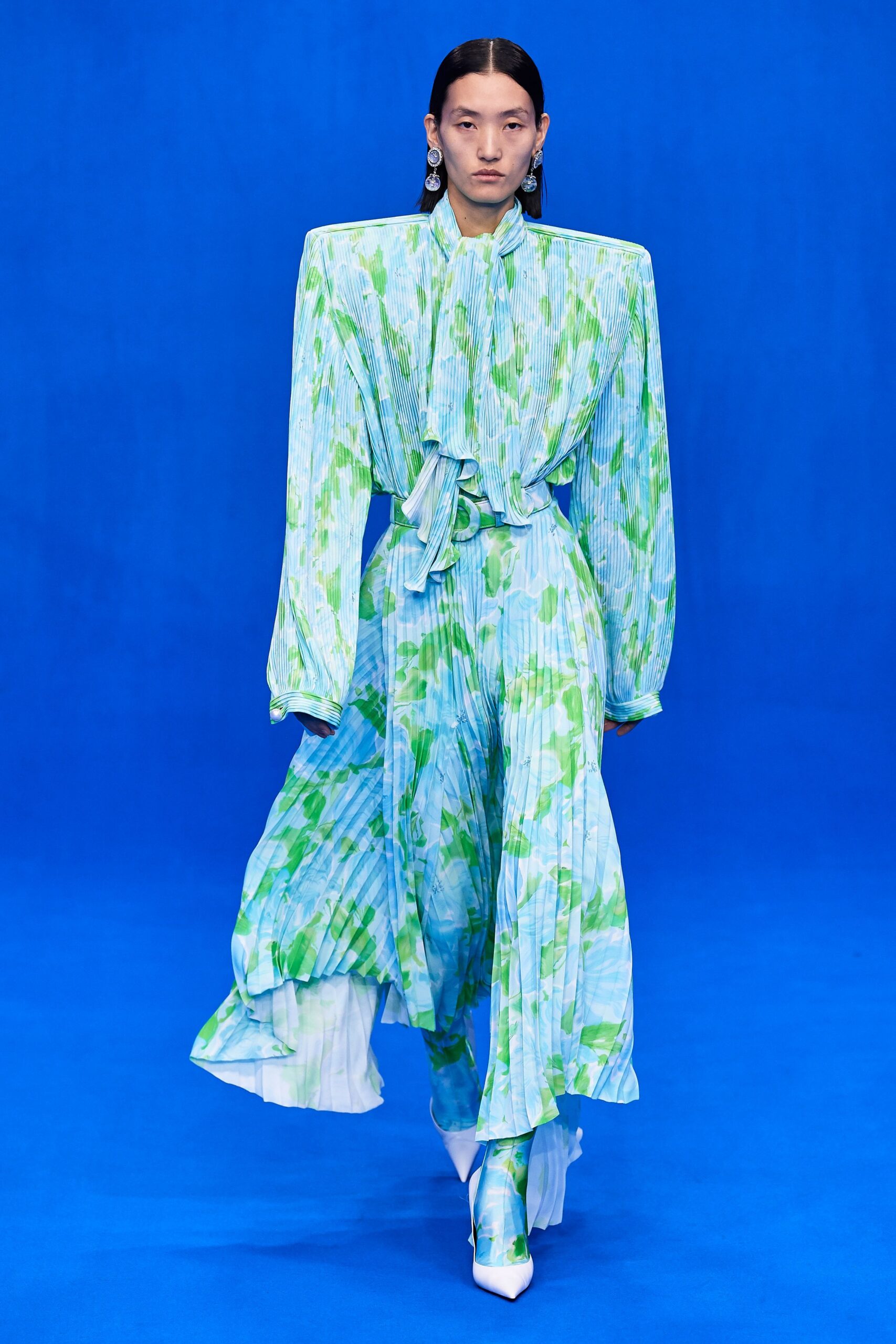 blue green pleated maxi dress