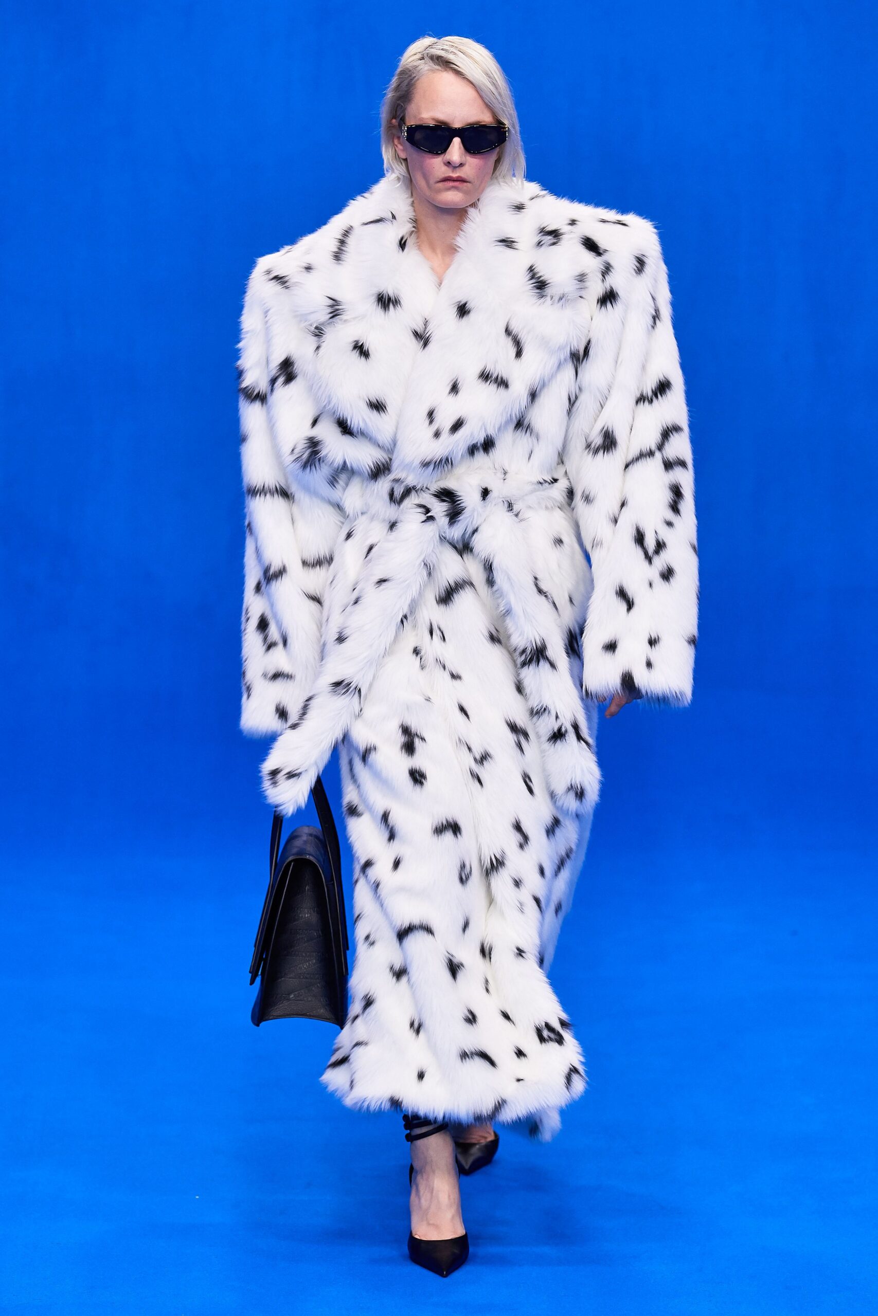 white black faux-fur coat