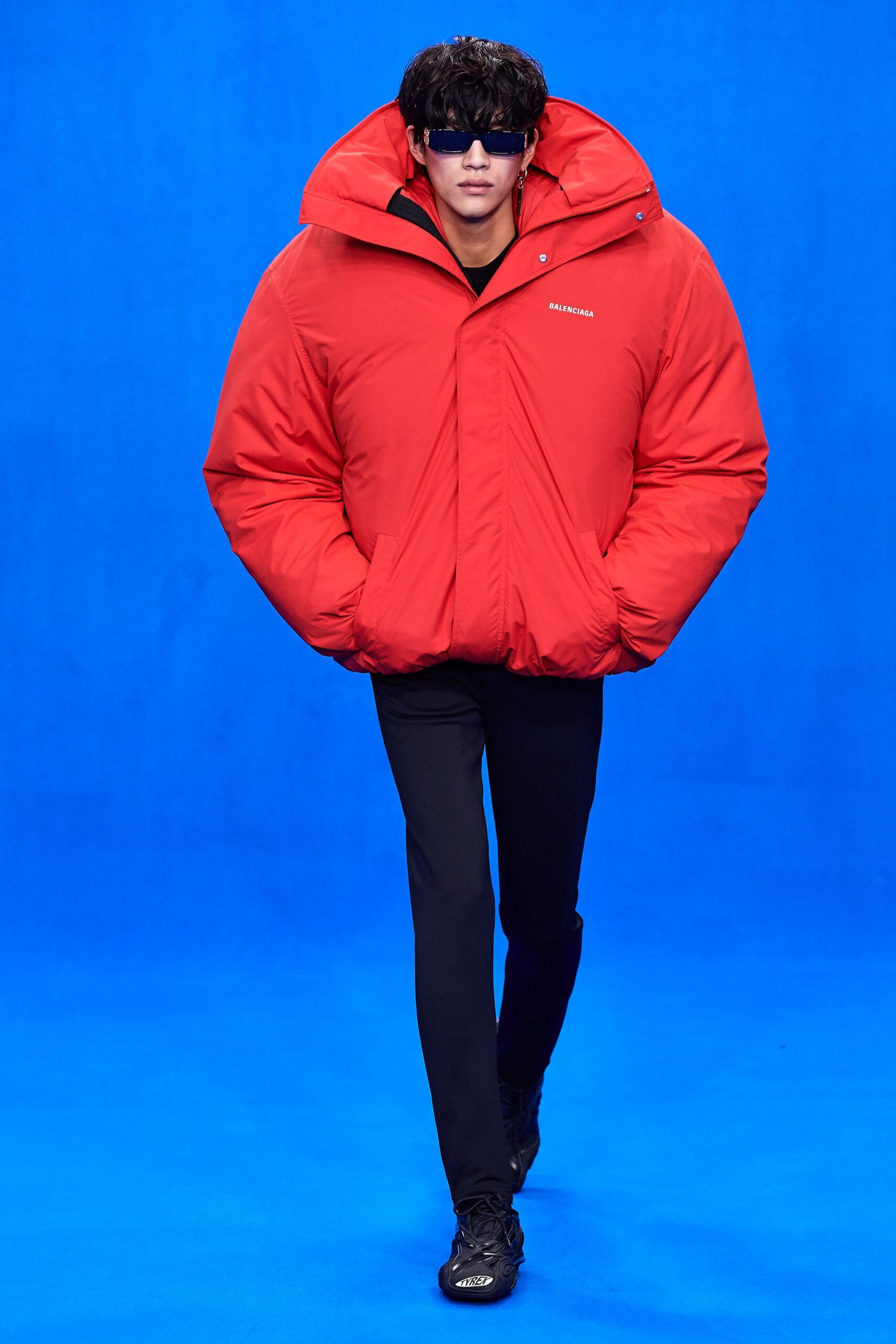 oversized red jacket with black pants