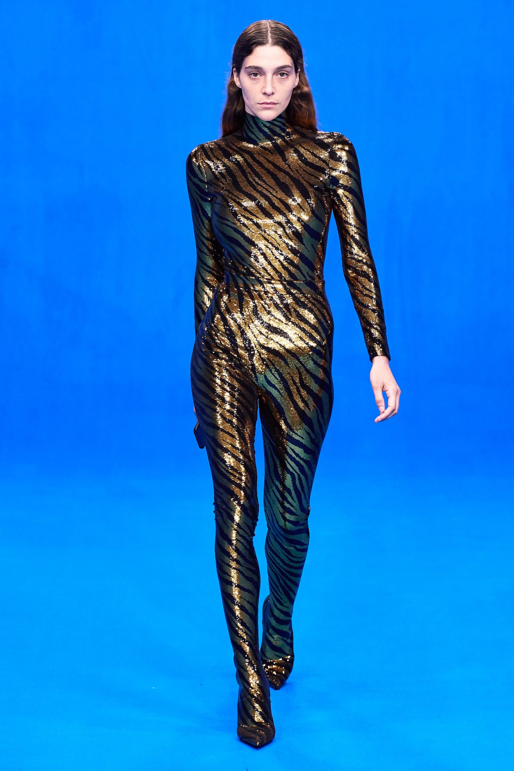 black gold green metallic catsuit