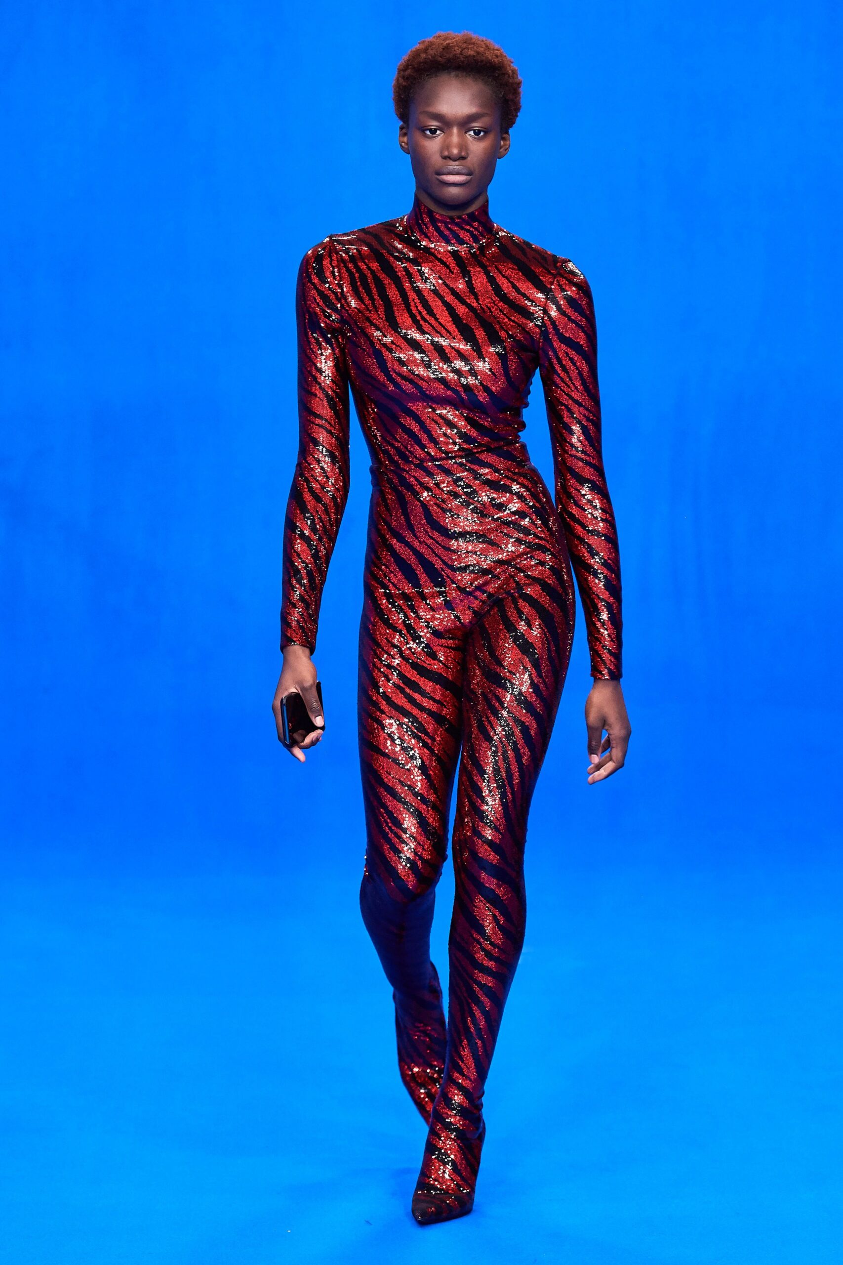 red black metallic catsuit