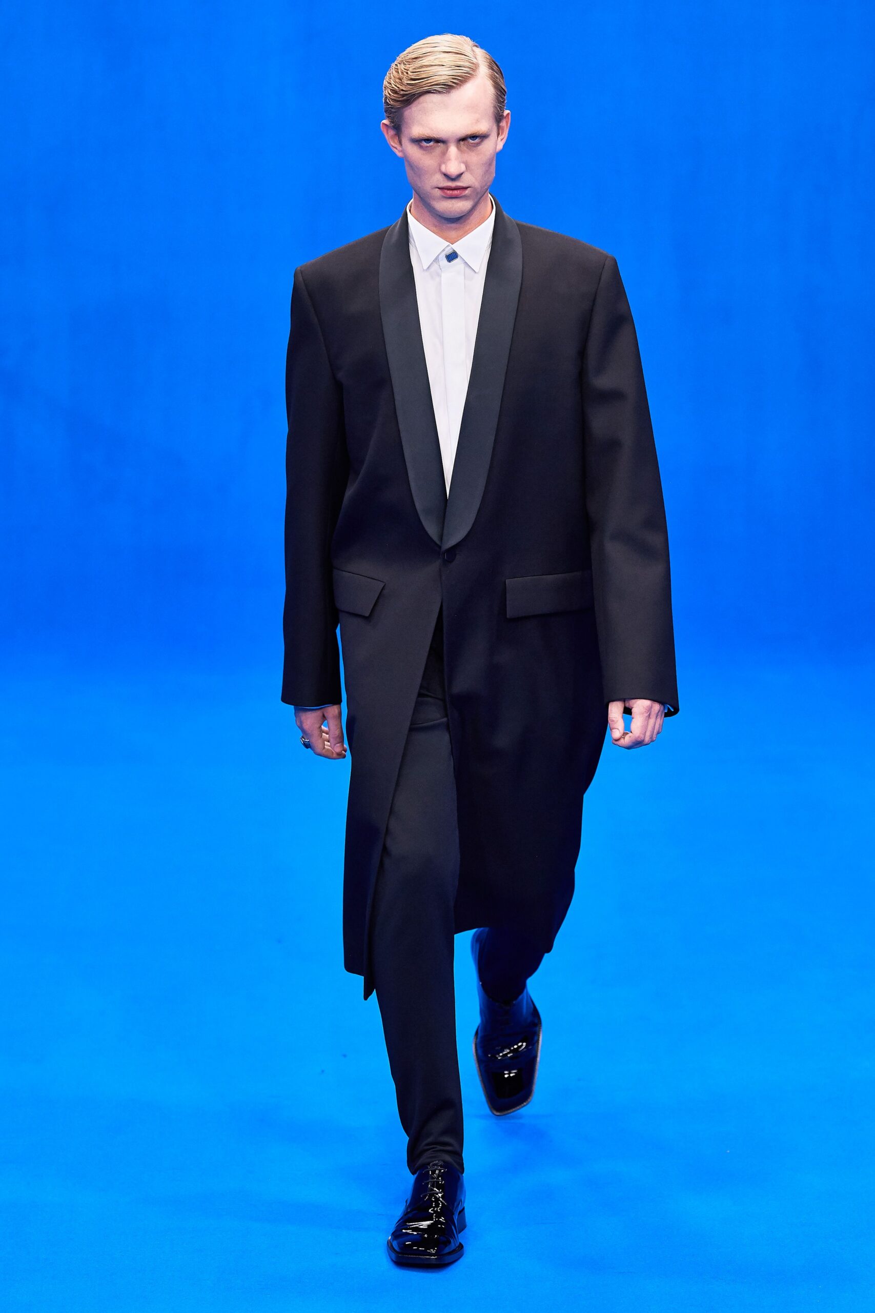 black tailored suit with white shirt