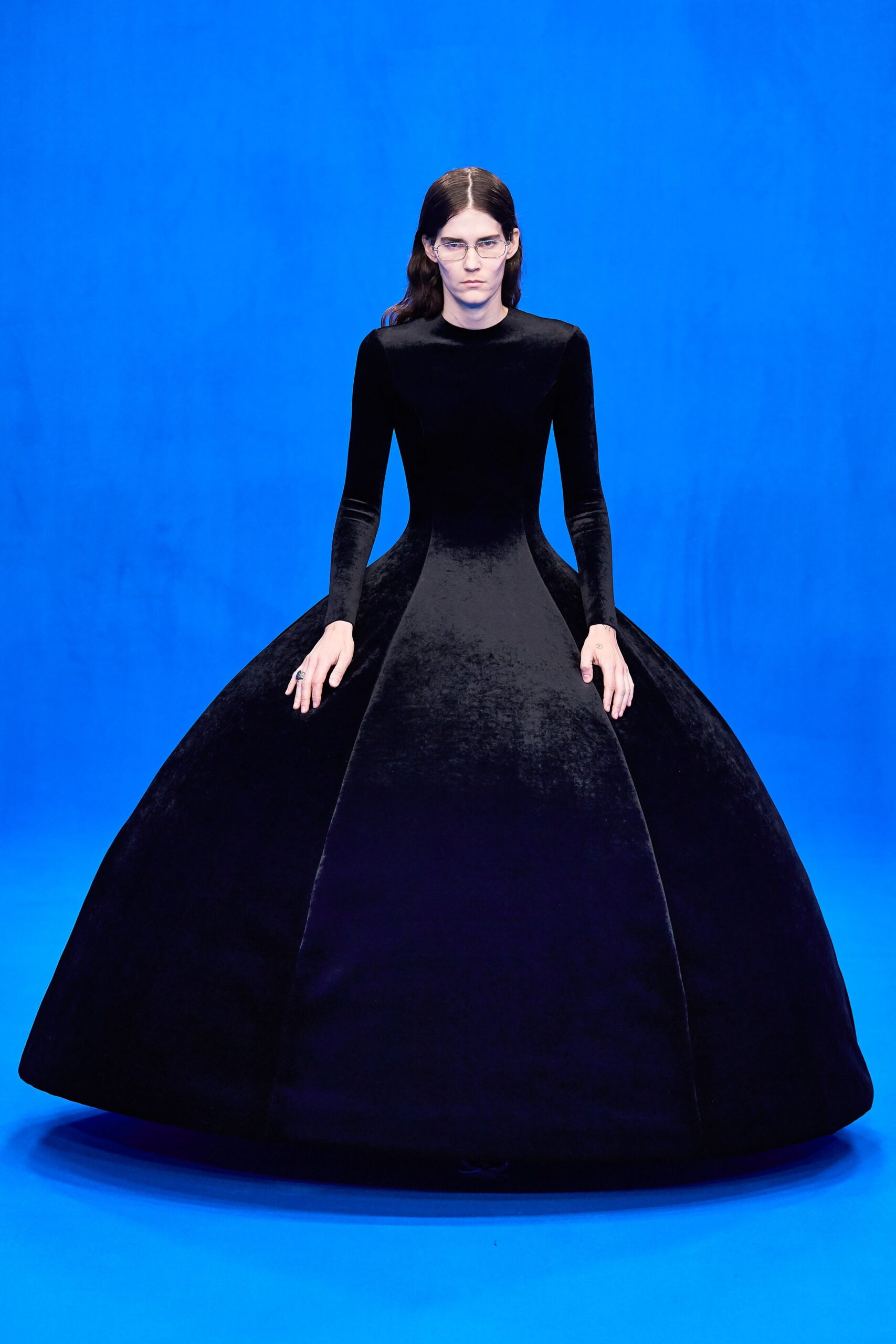 black velvet long-sleeve gown