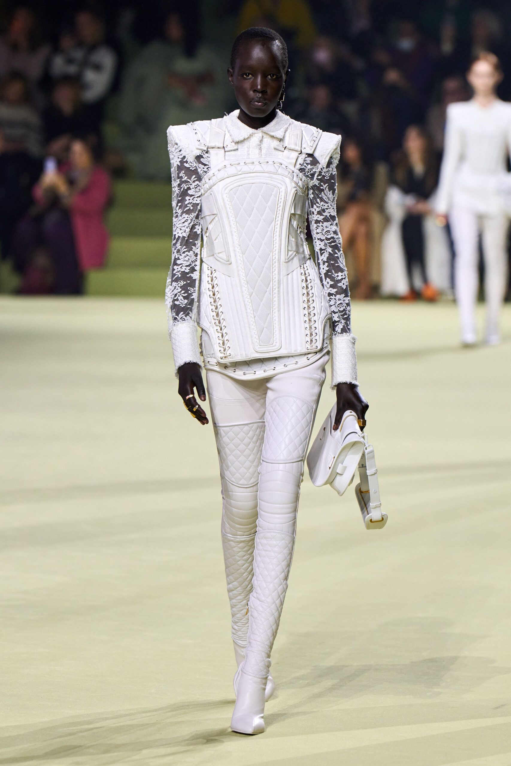 white quilted top and pants