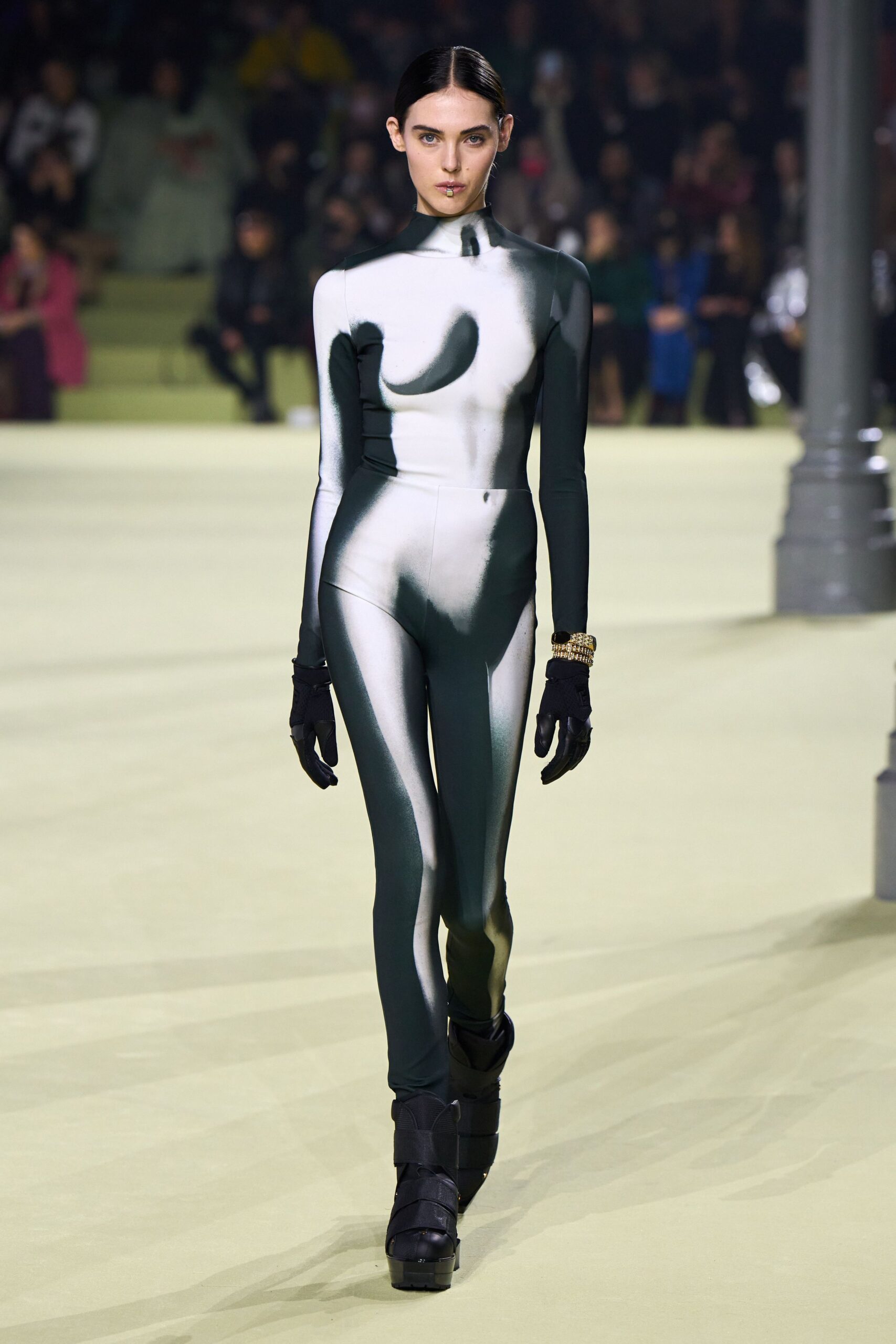 black and green fitted catsuit