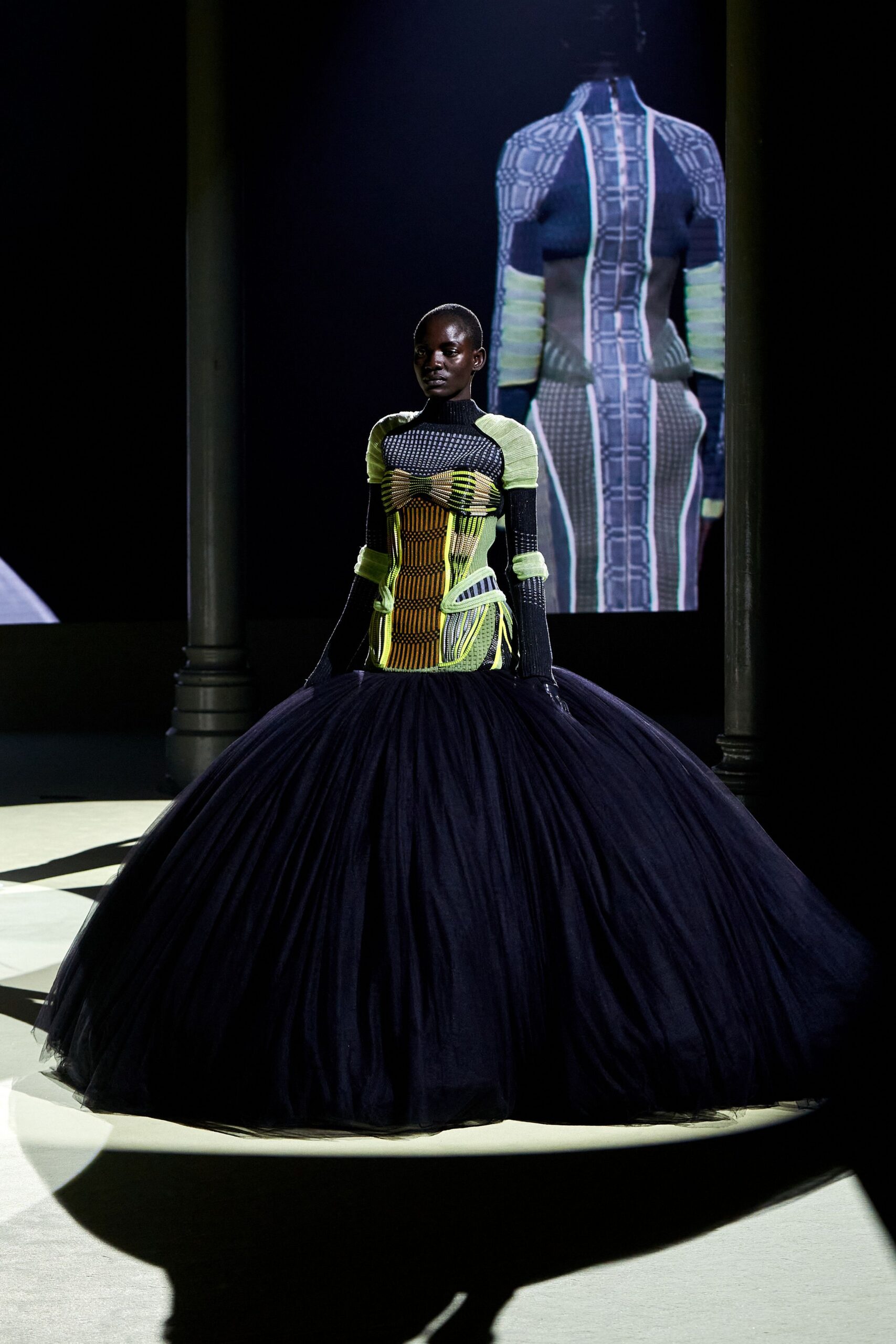 black tulle fitted gown