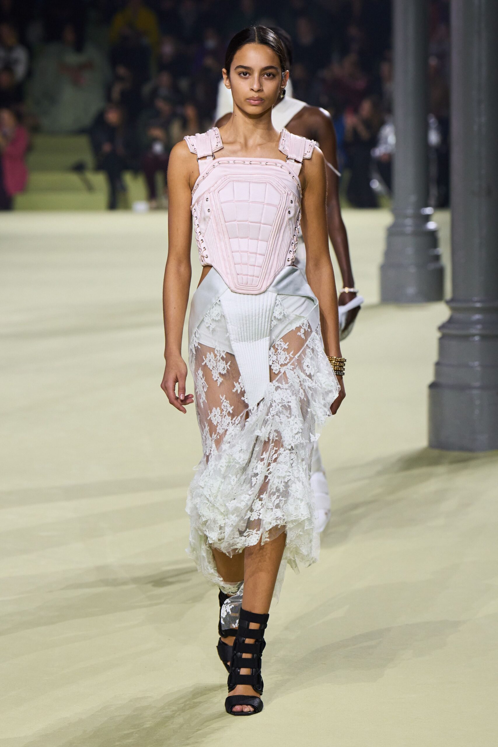 white lace sleeveless high-neck fitted layered dress