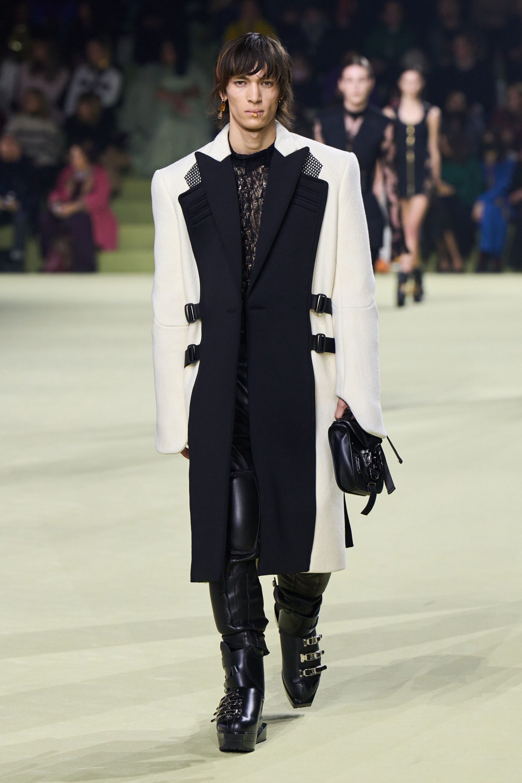 black leather slim straight-leg pants