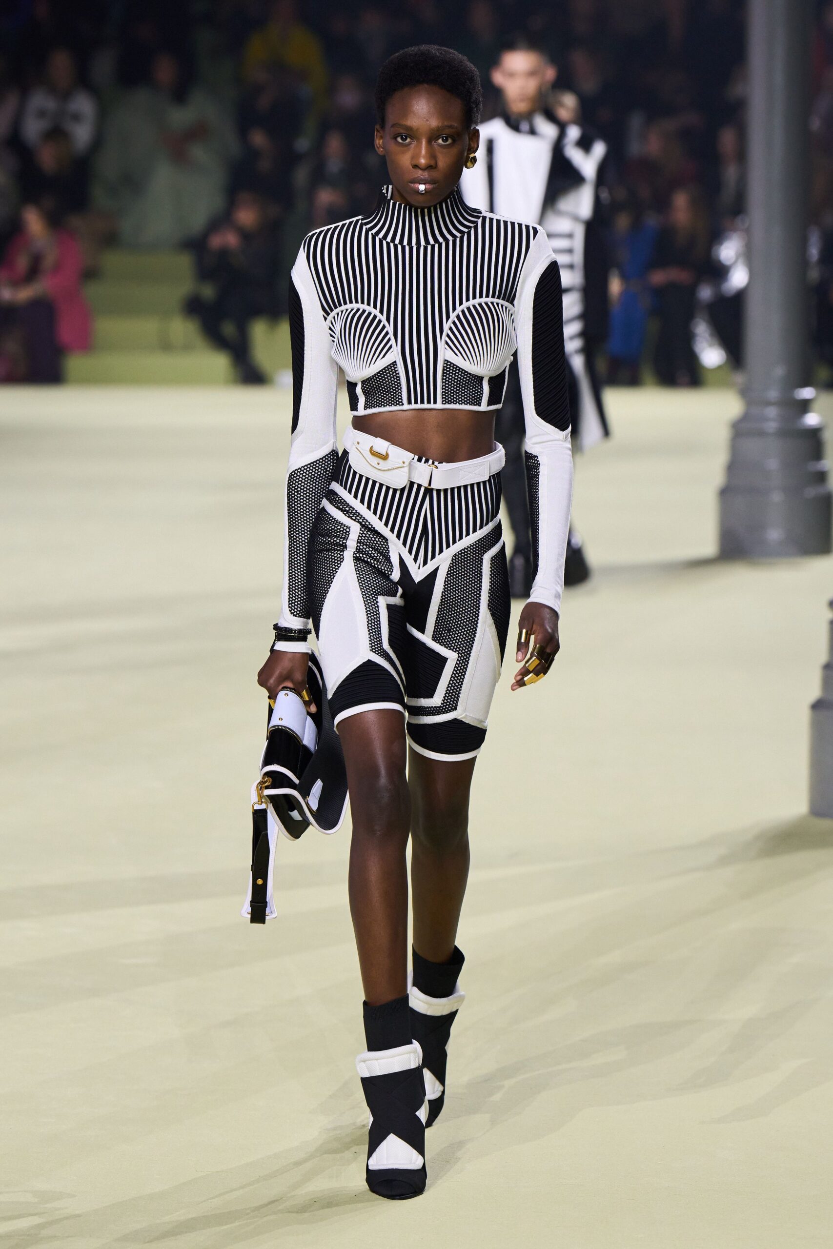black and white fitted crop-top and shorts