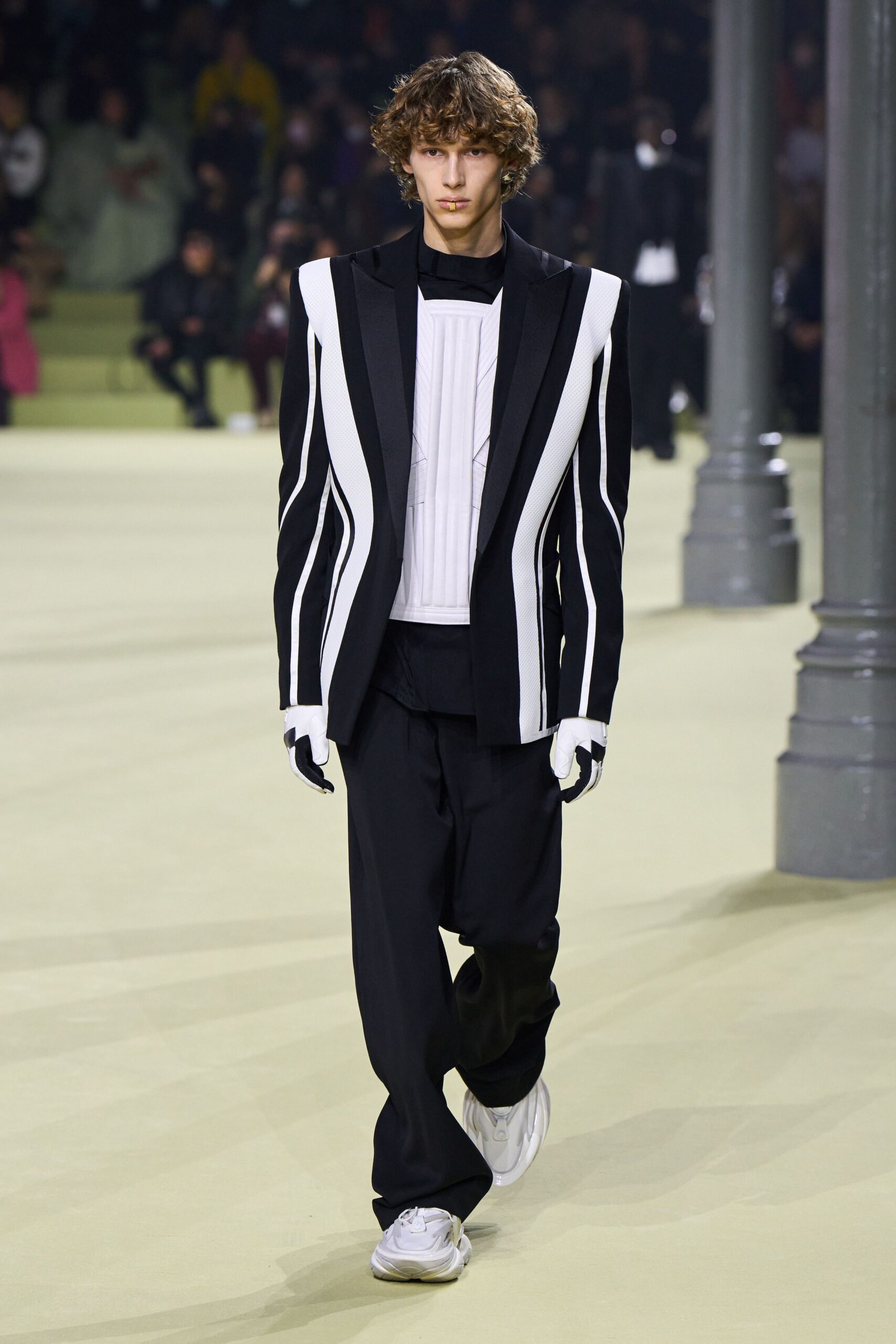 structured black and white blazer