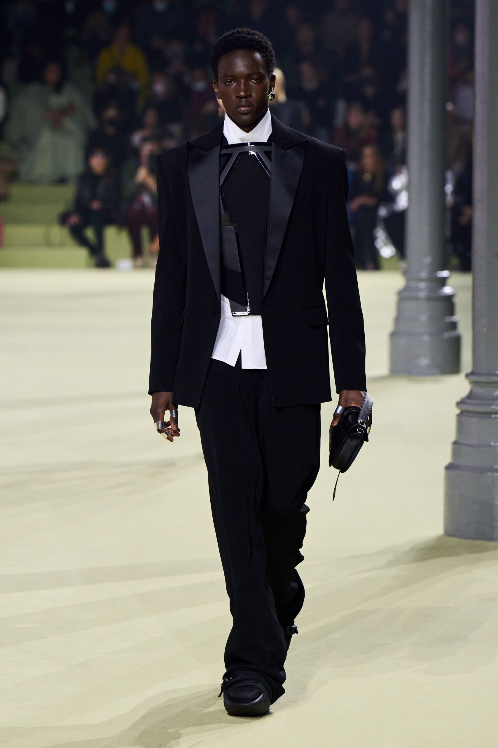 black tailored suit with white shirt