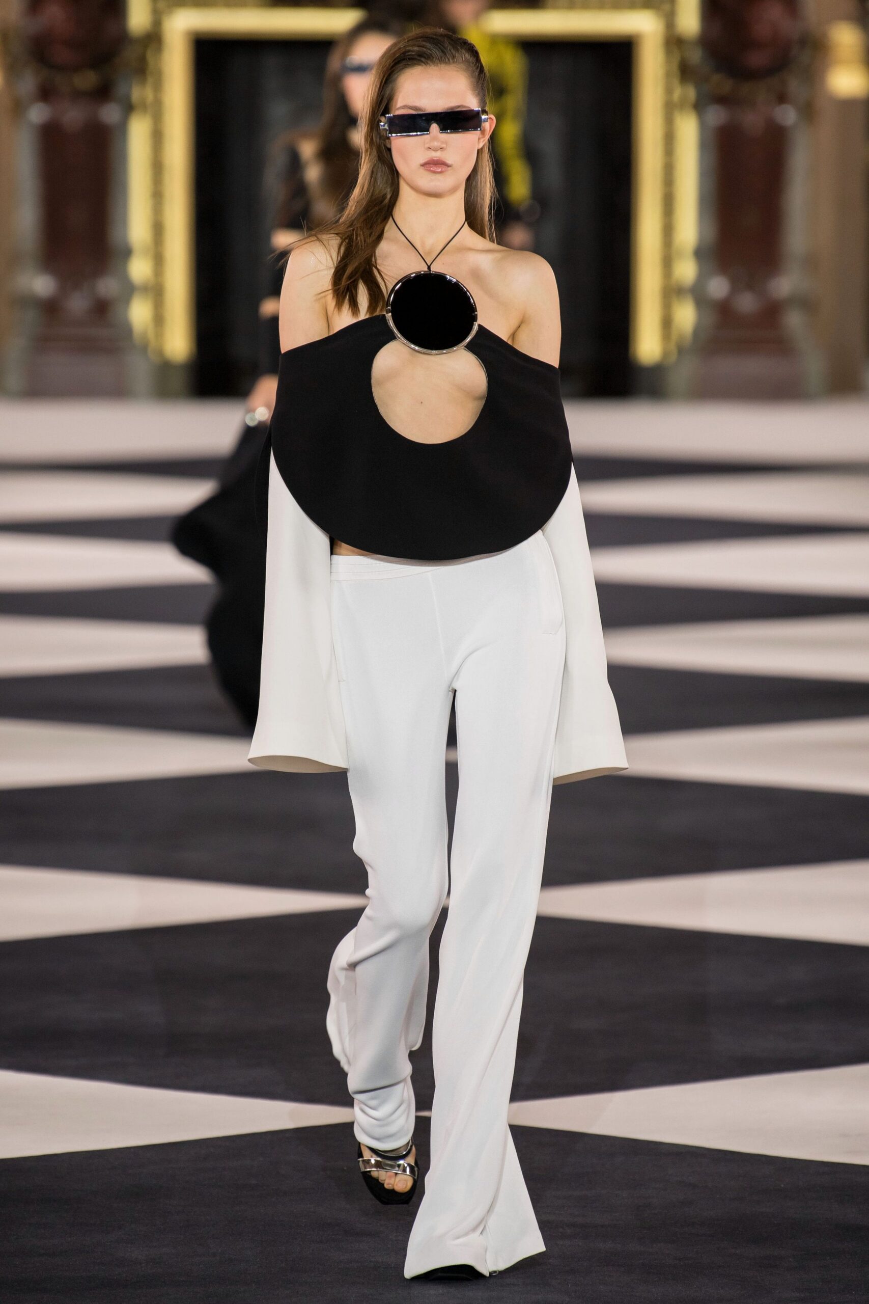 black off-shoulder cutout fitted draped top