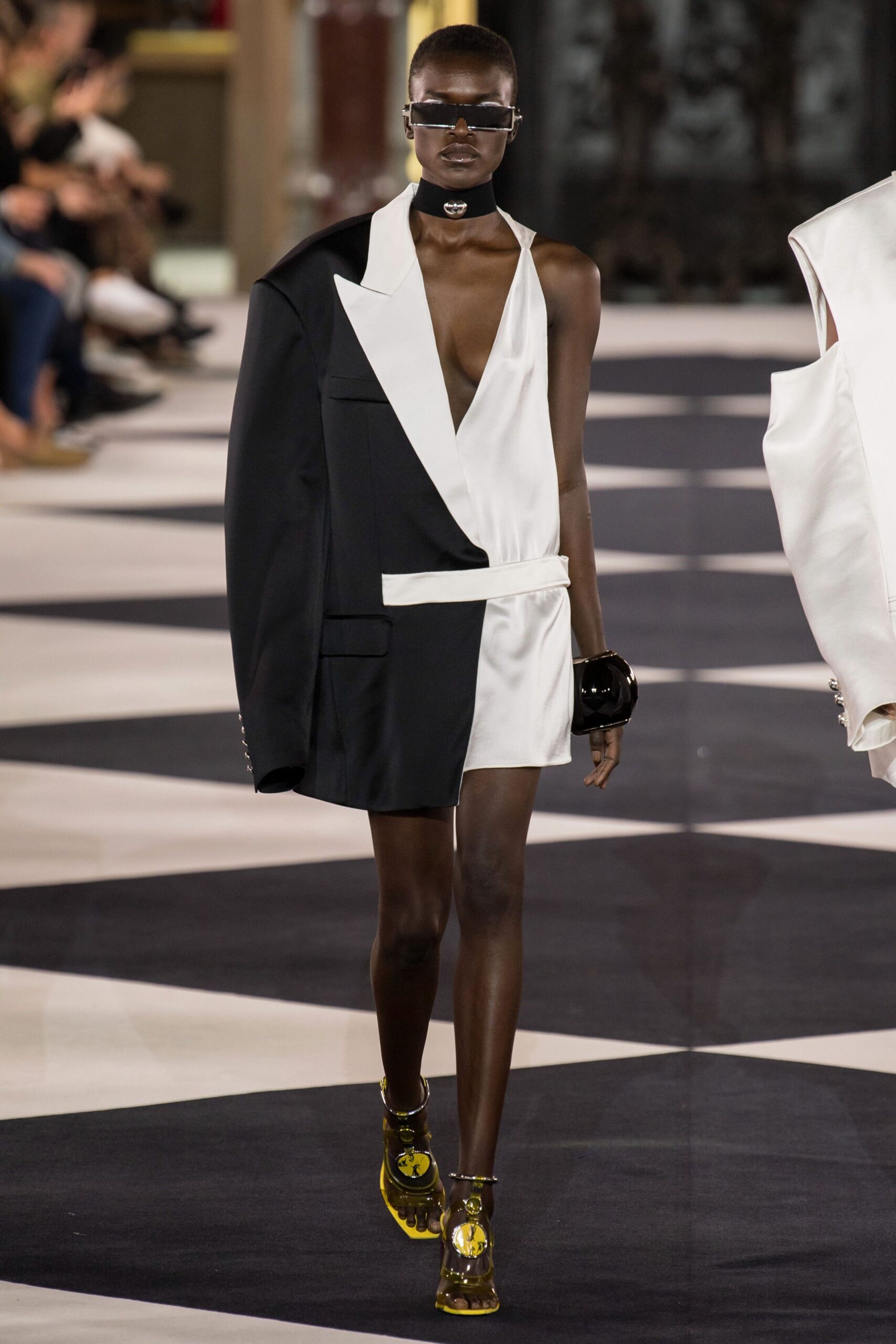 black and white color-blocked mini dress