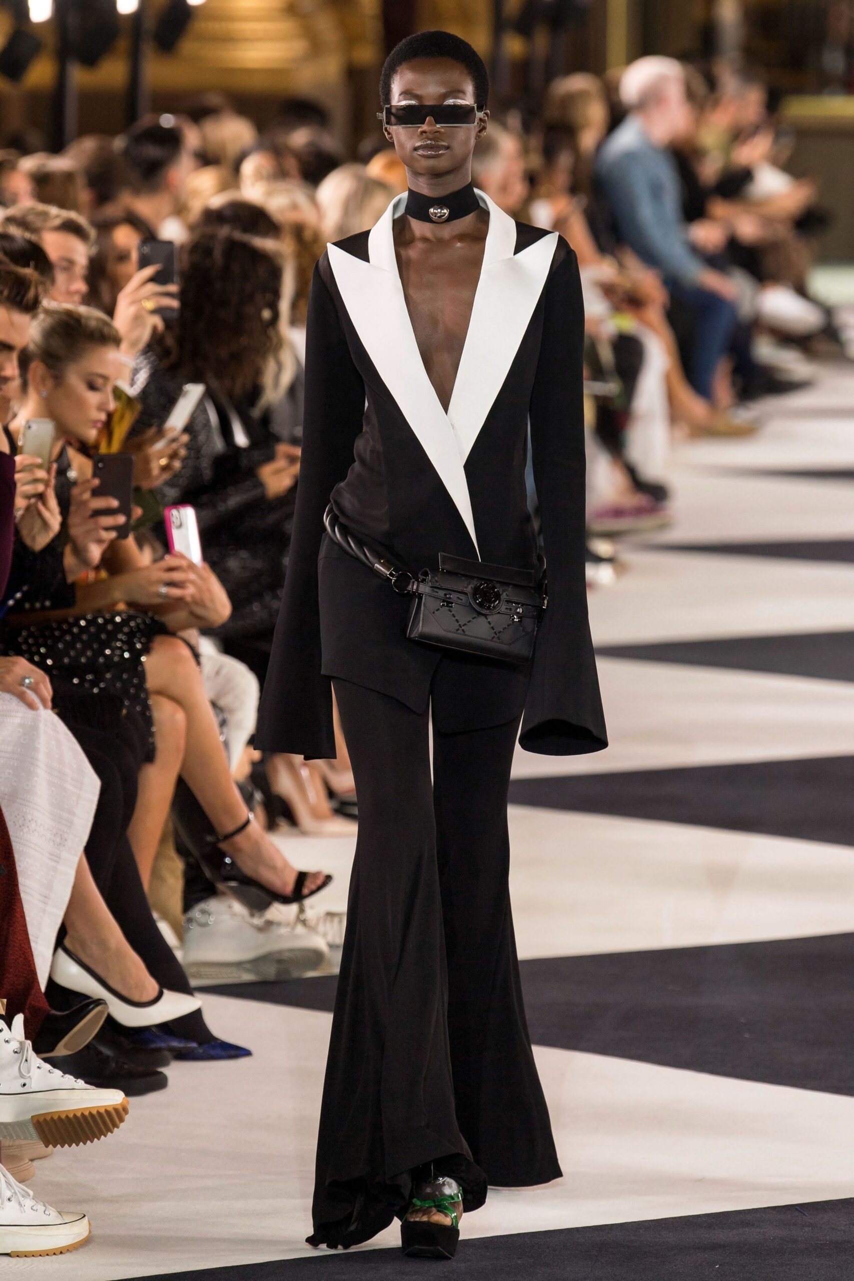 black and white fitted gown
