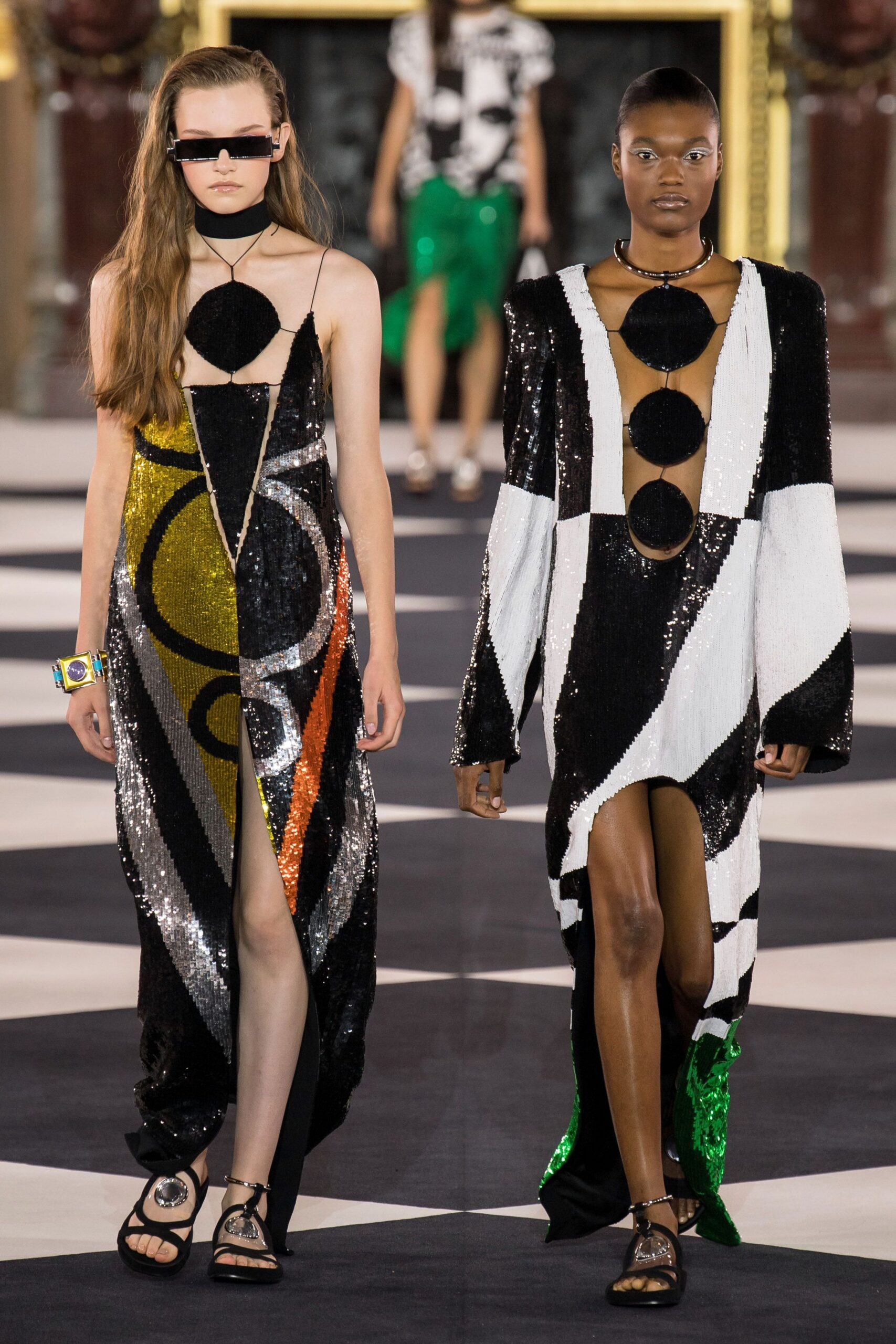 sequin maxi gowns with cutouts
