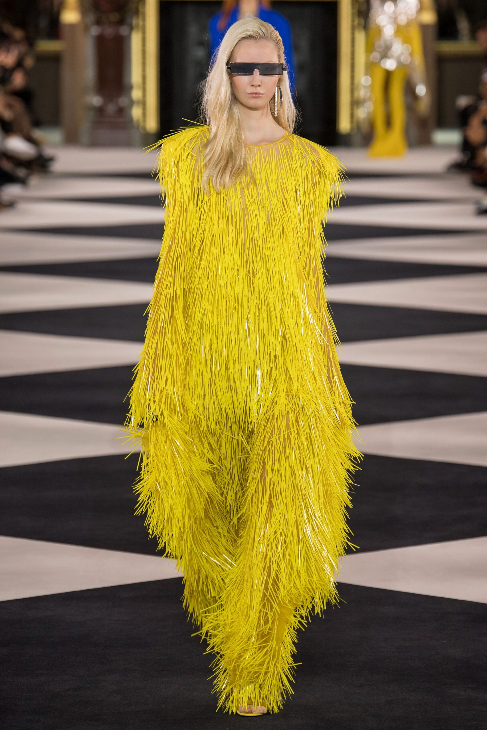 yellow silk sleeveless relaxed fringed flowing dress