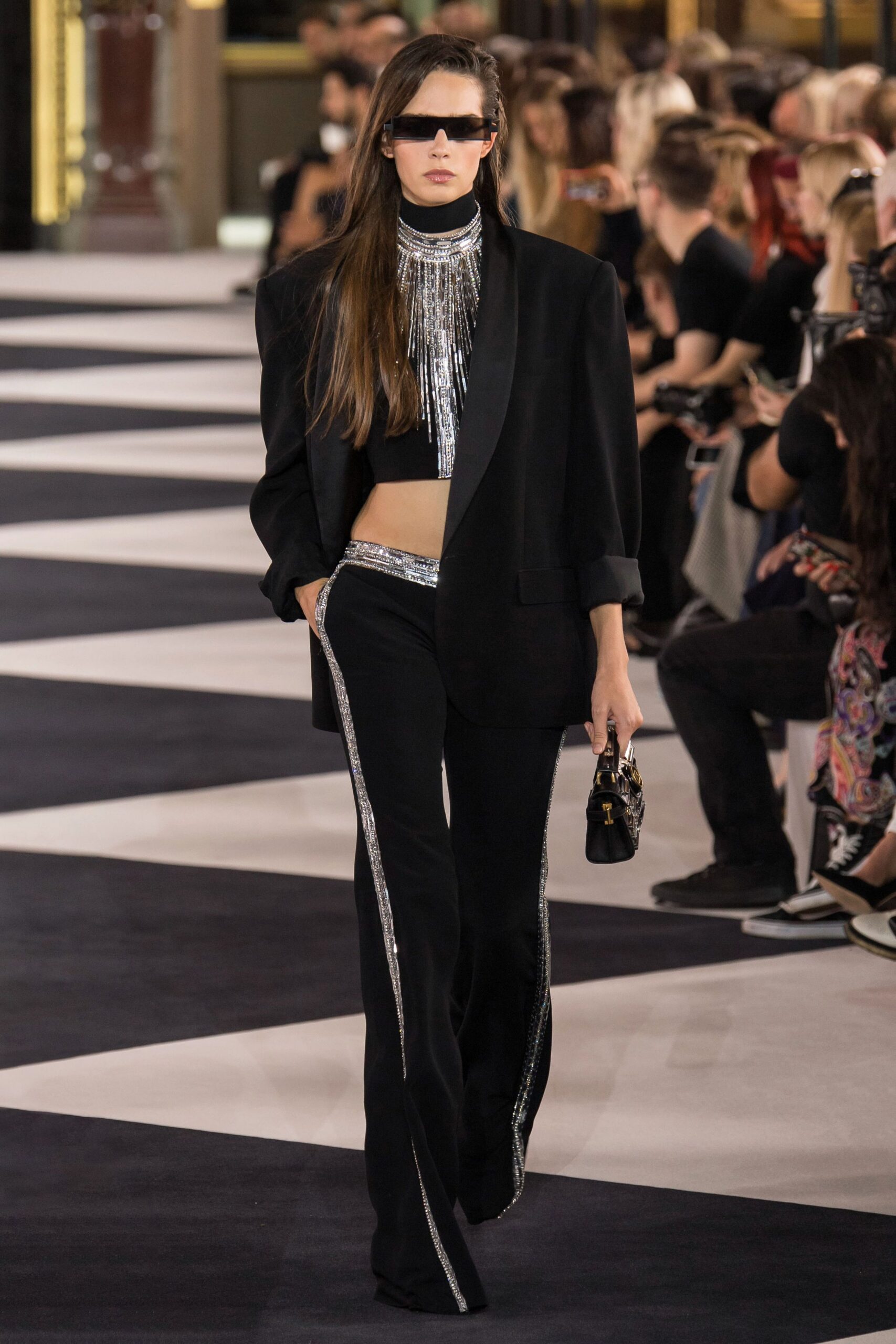 black oversized blazer with crop-top