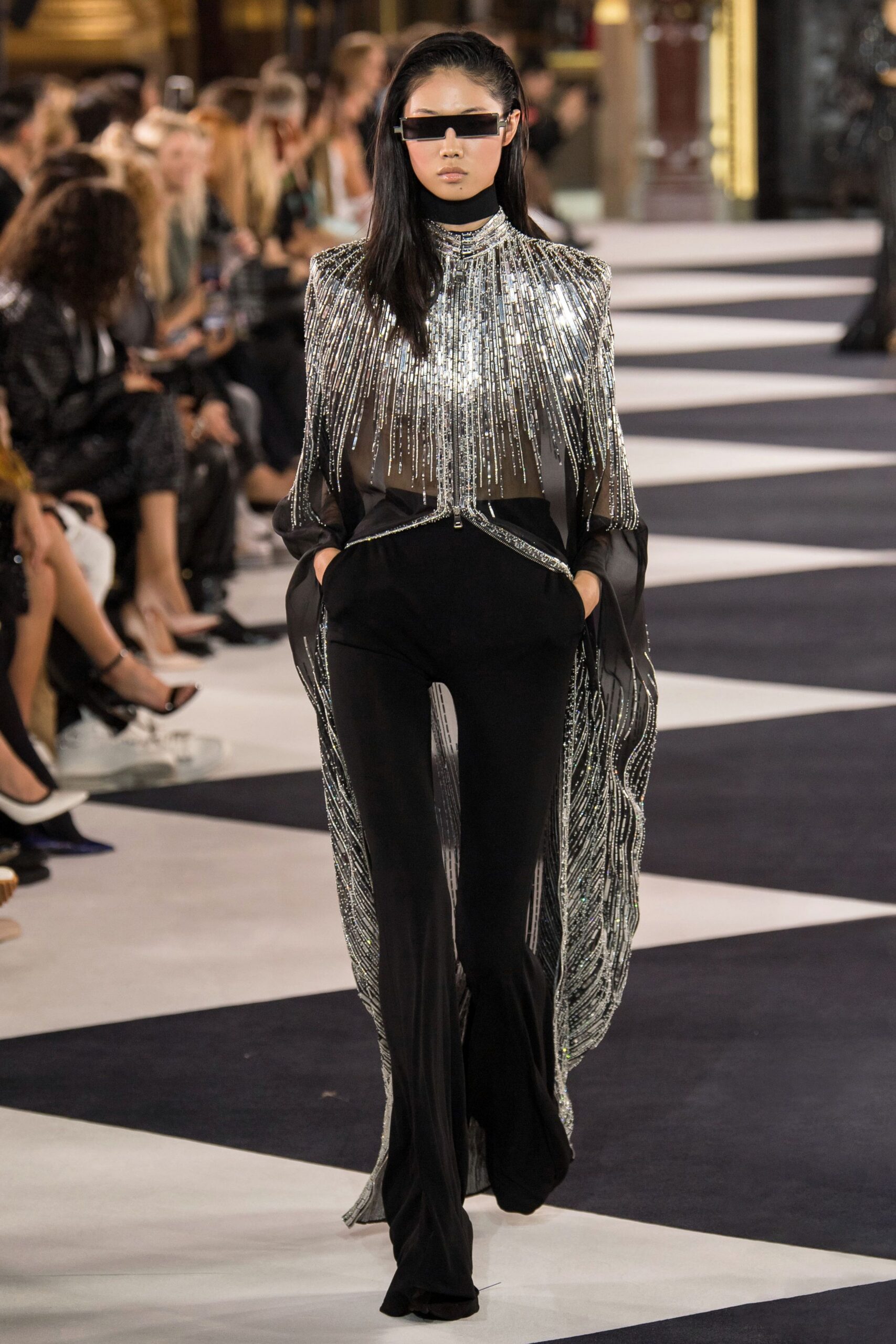 black silk relaxed fringed shiny cape