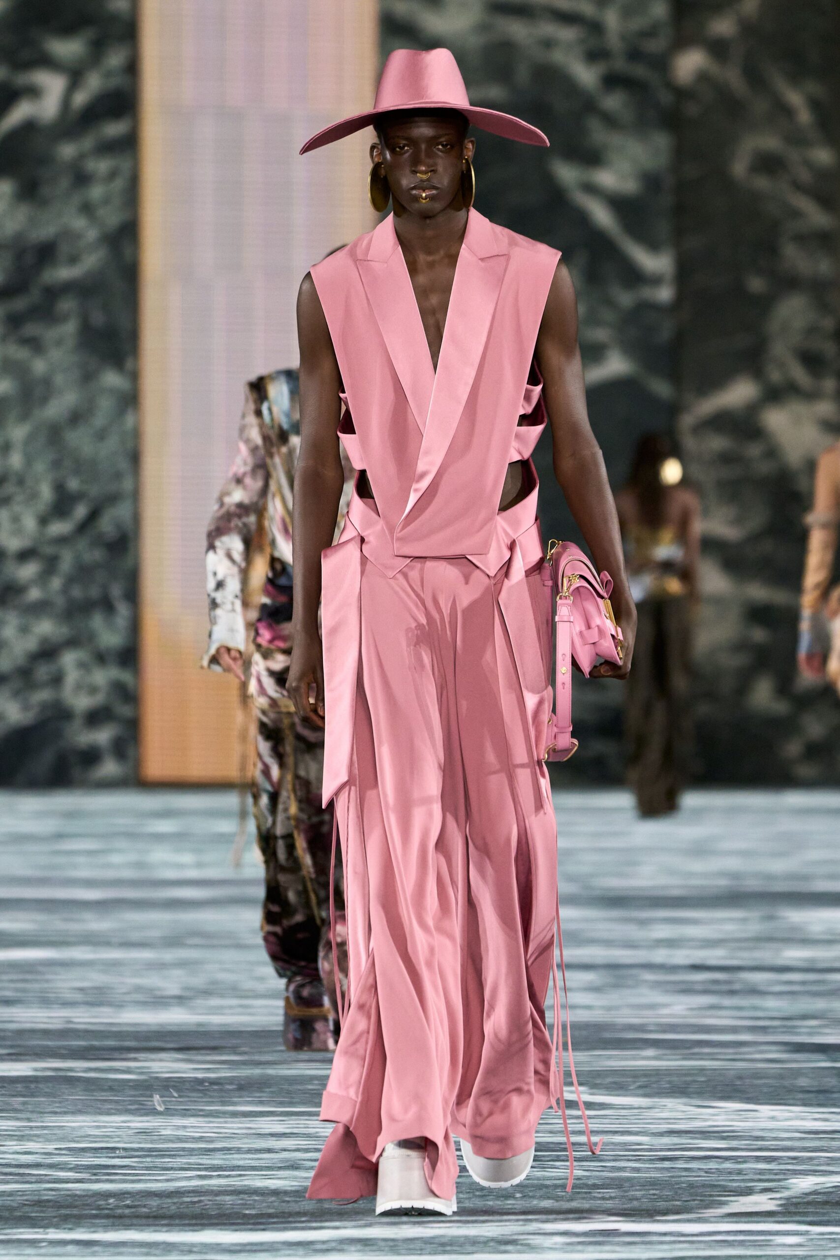 pink silk sleeveless gown