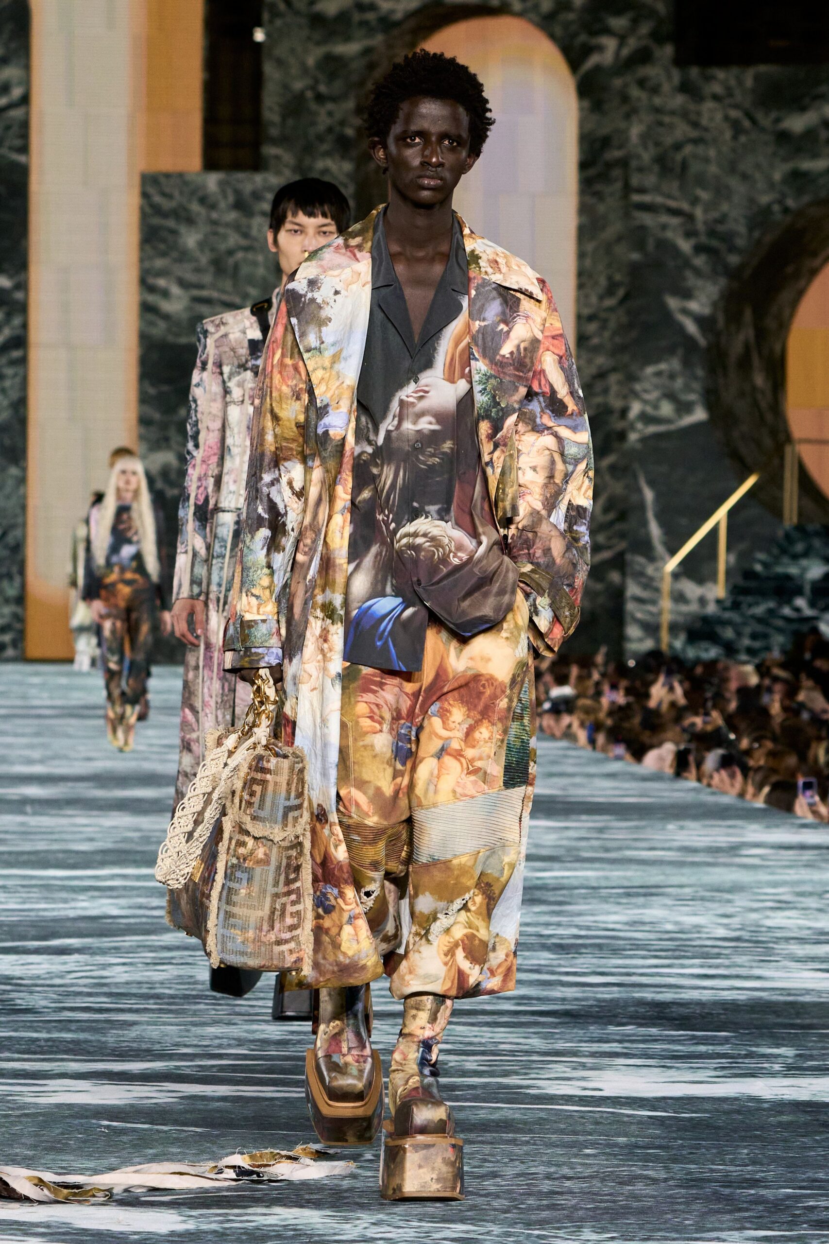 multi silk long-sleeve relaxed printed coat