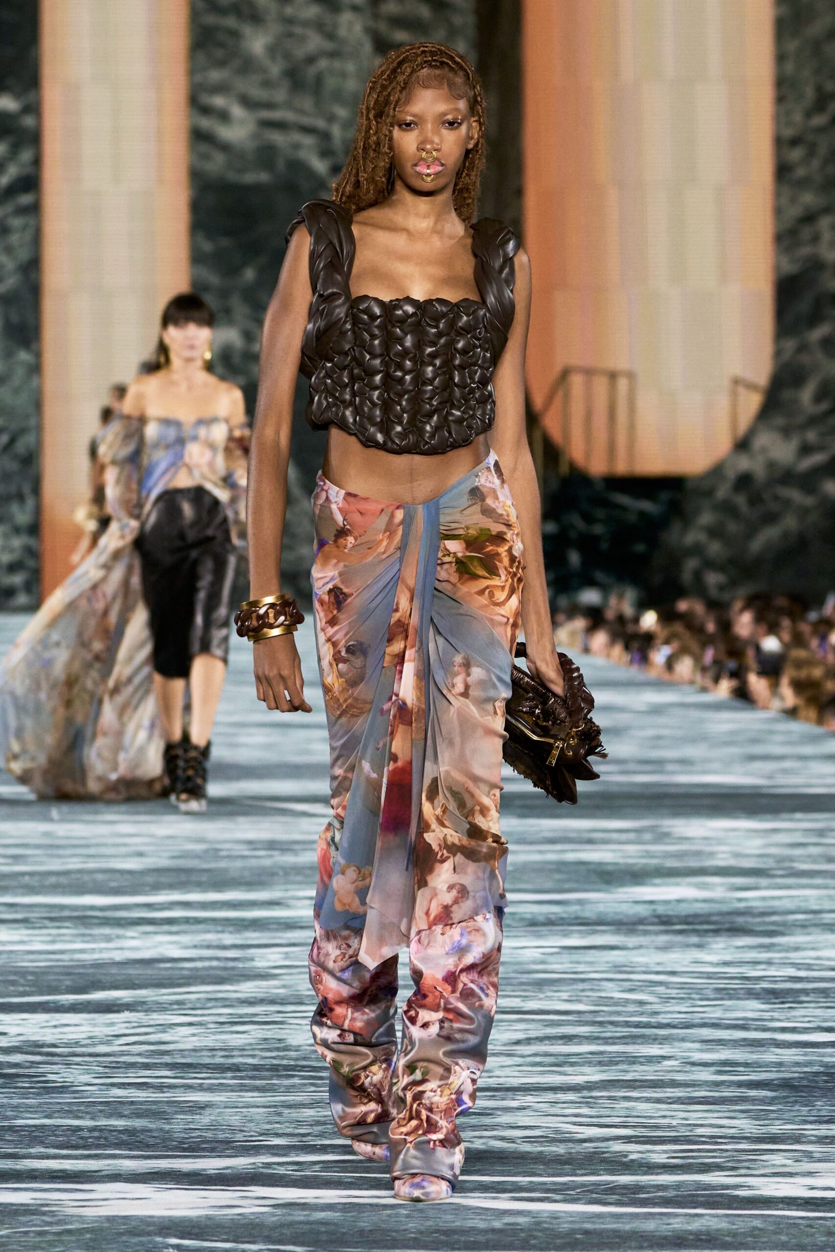 multi chiffon relaxed flared flowing pants