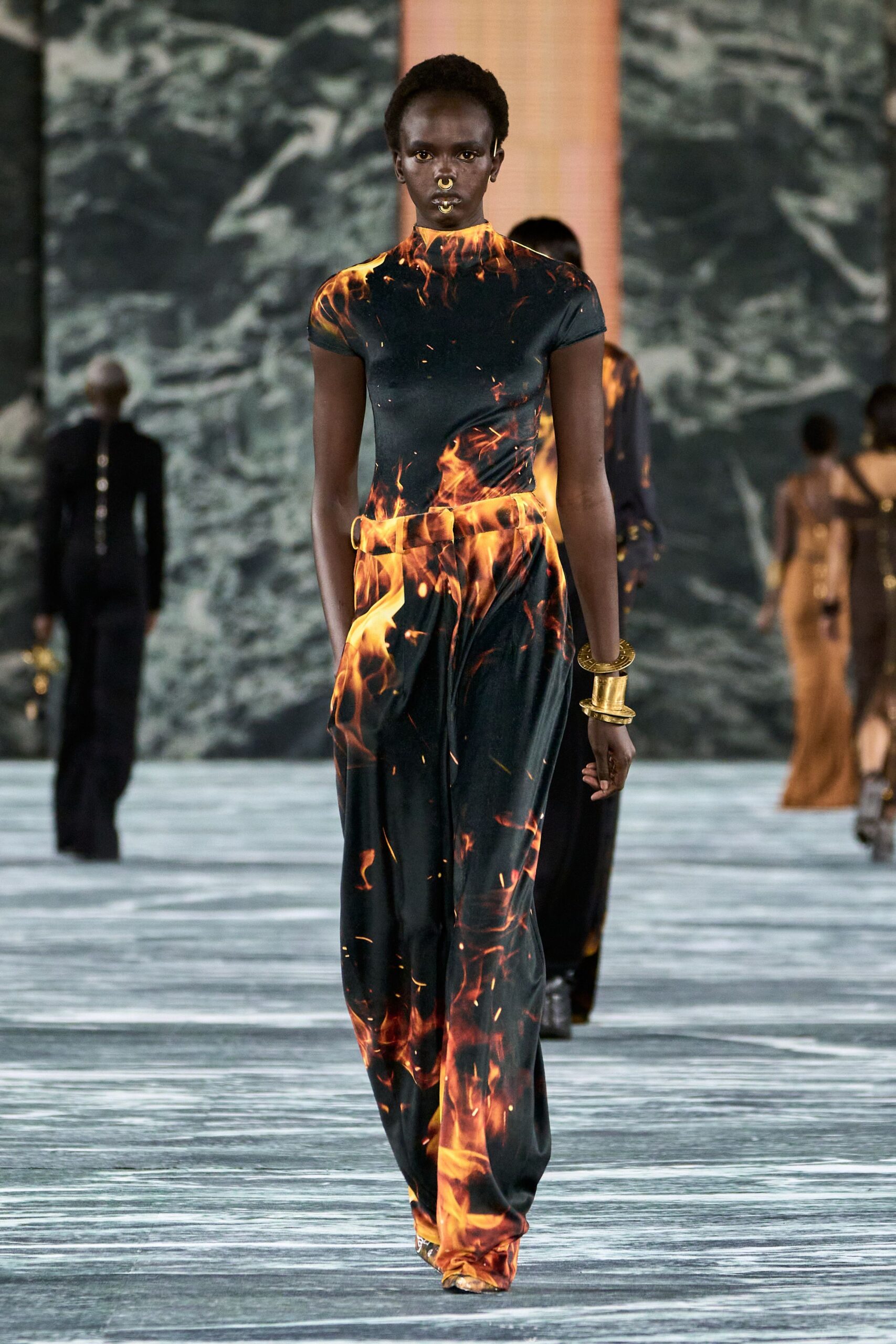 black orange printed jumpsuit
