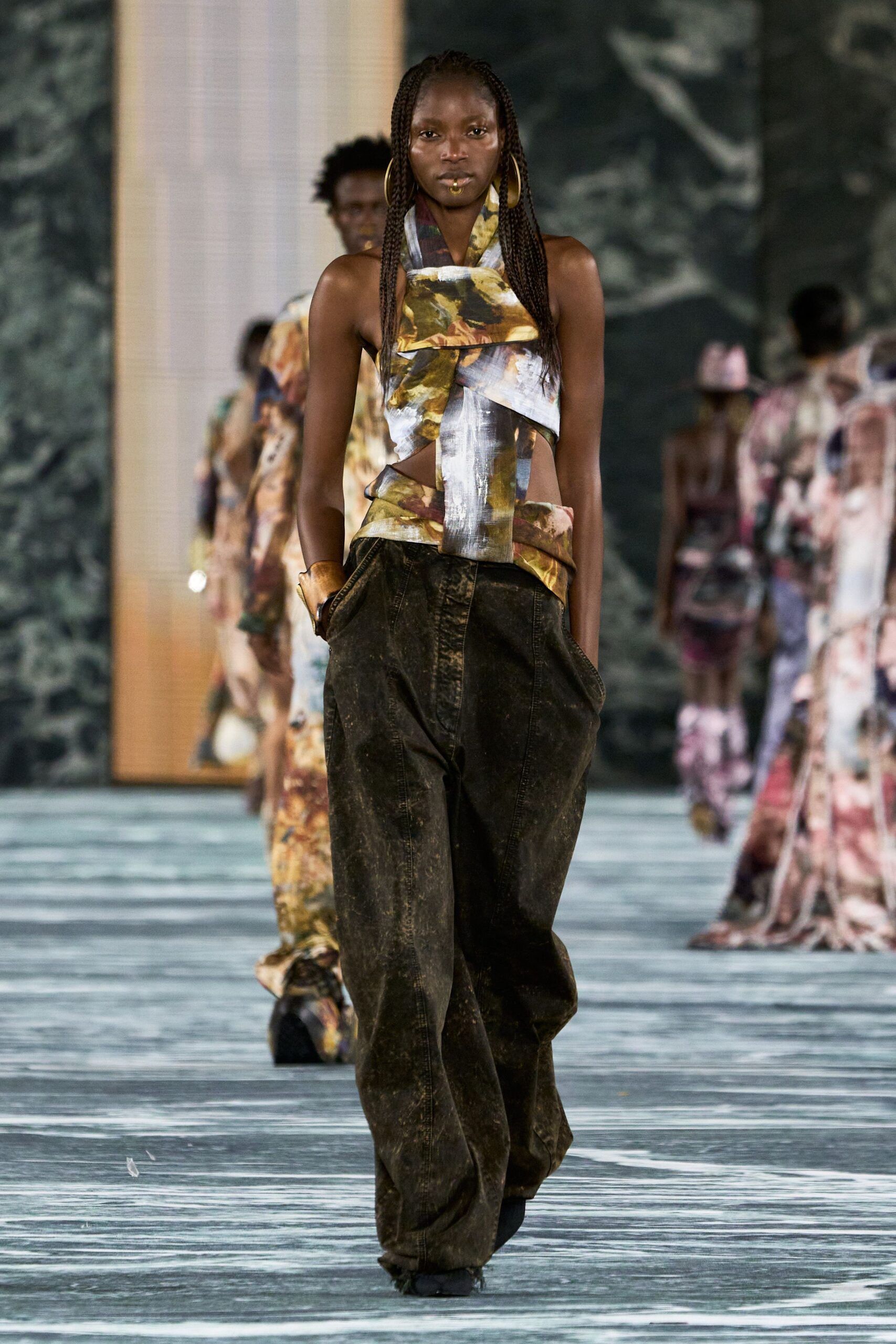 brown denim relaxed wide-leg pants