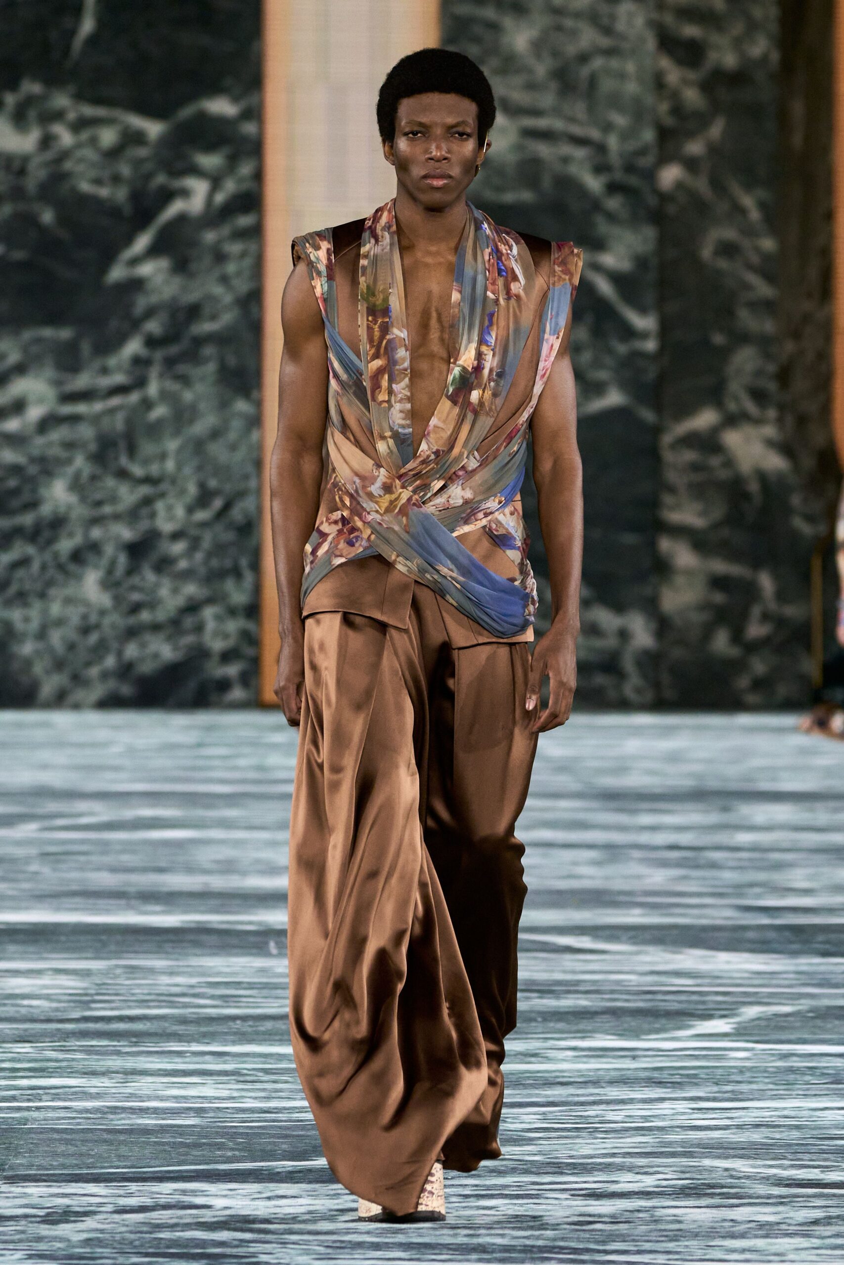 multi silk sleeveless v-neck relaxed draped top