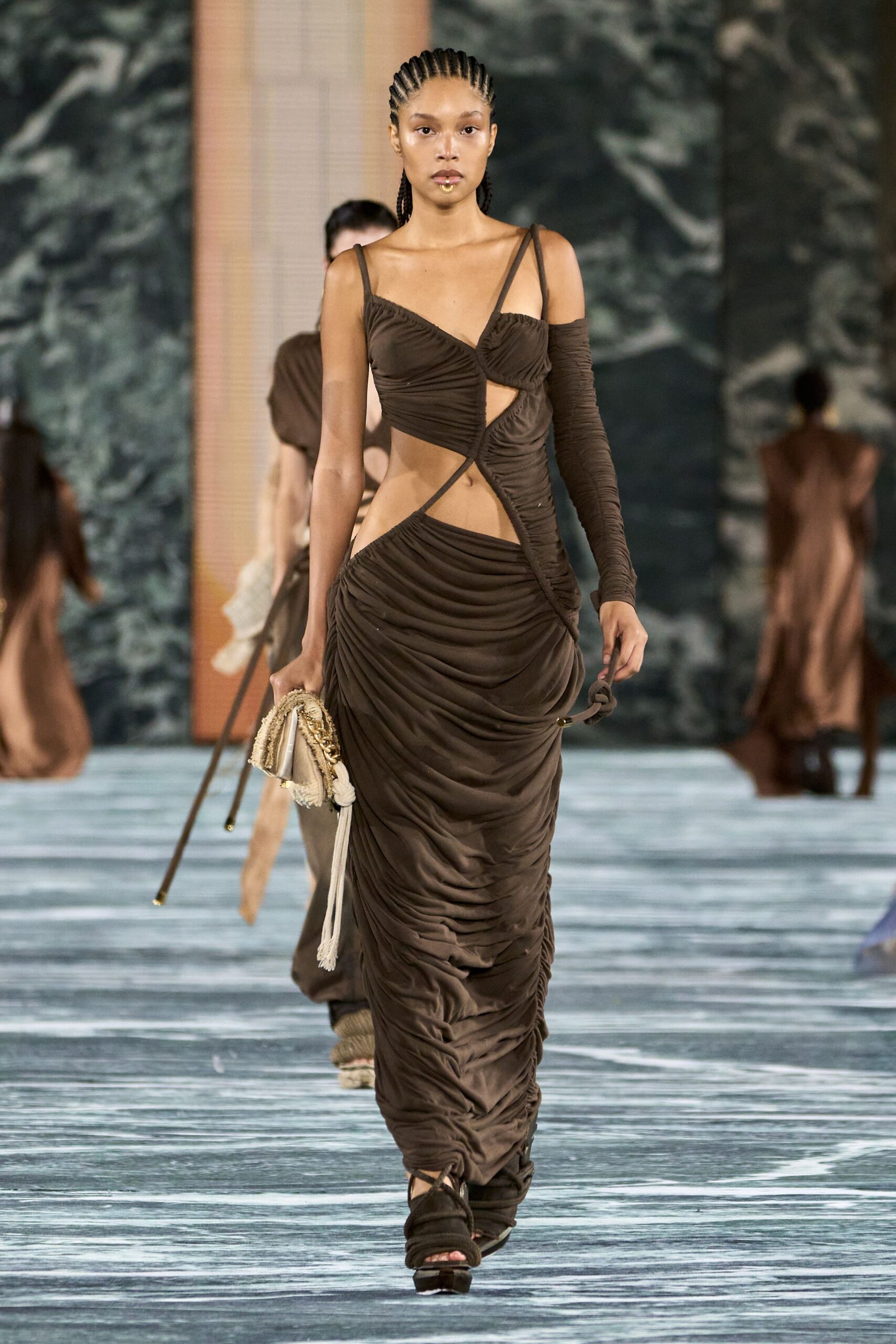 brown silk fitted dress