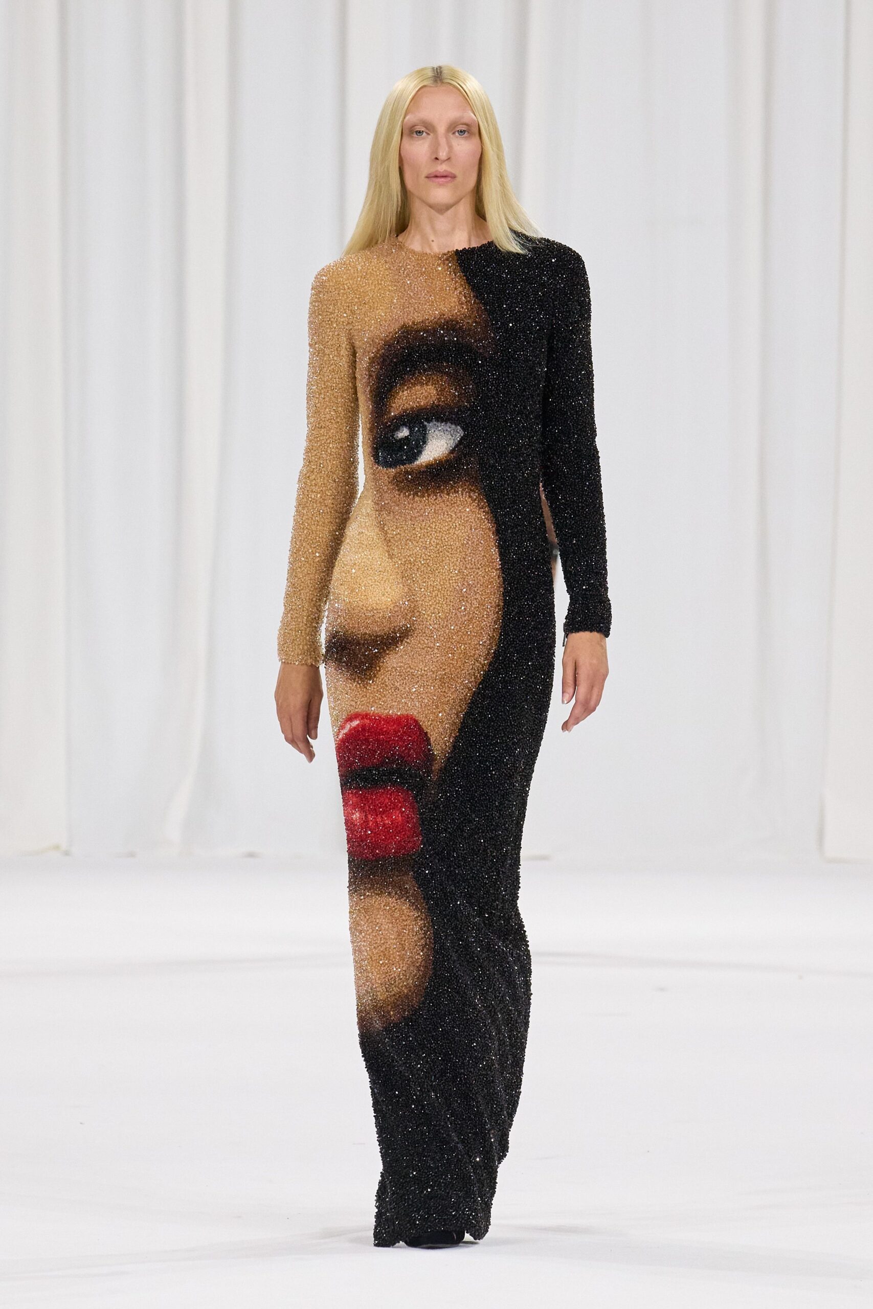 black and beige embellished gown