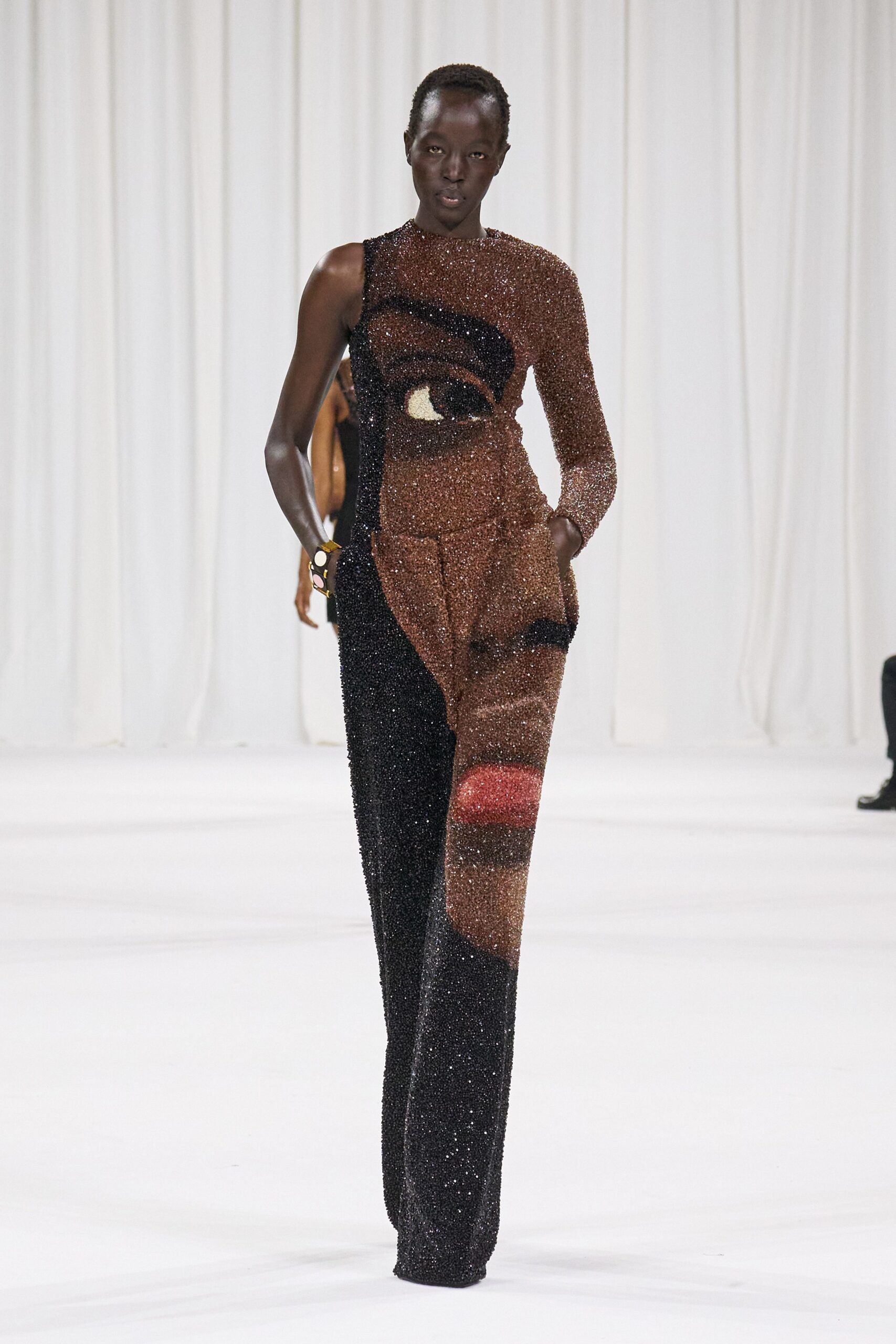 black and brown sequined jumpsuit