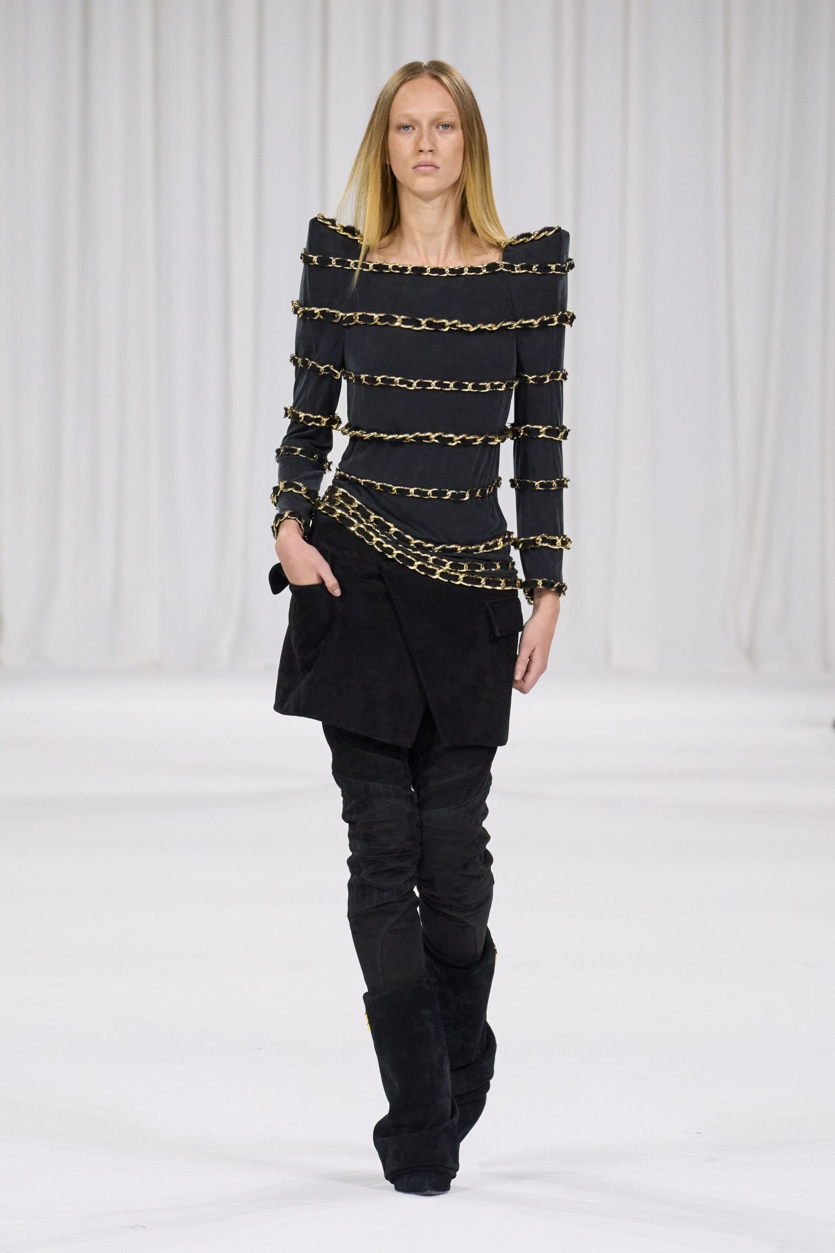 black fitted top with layered design