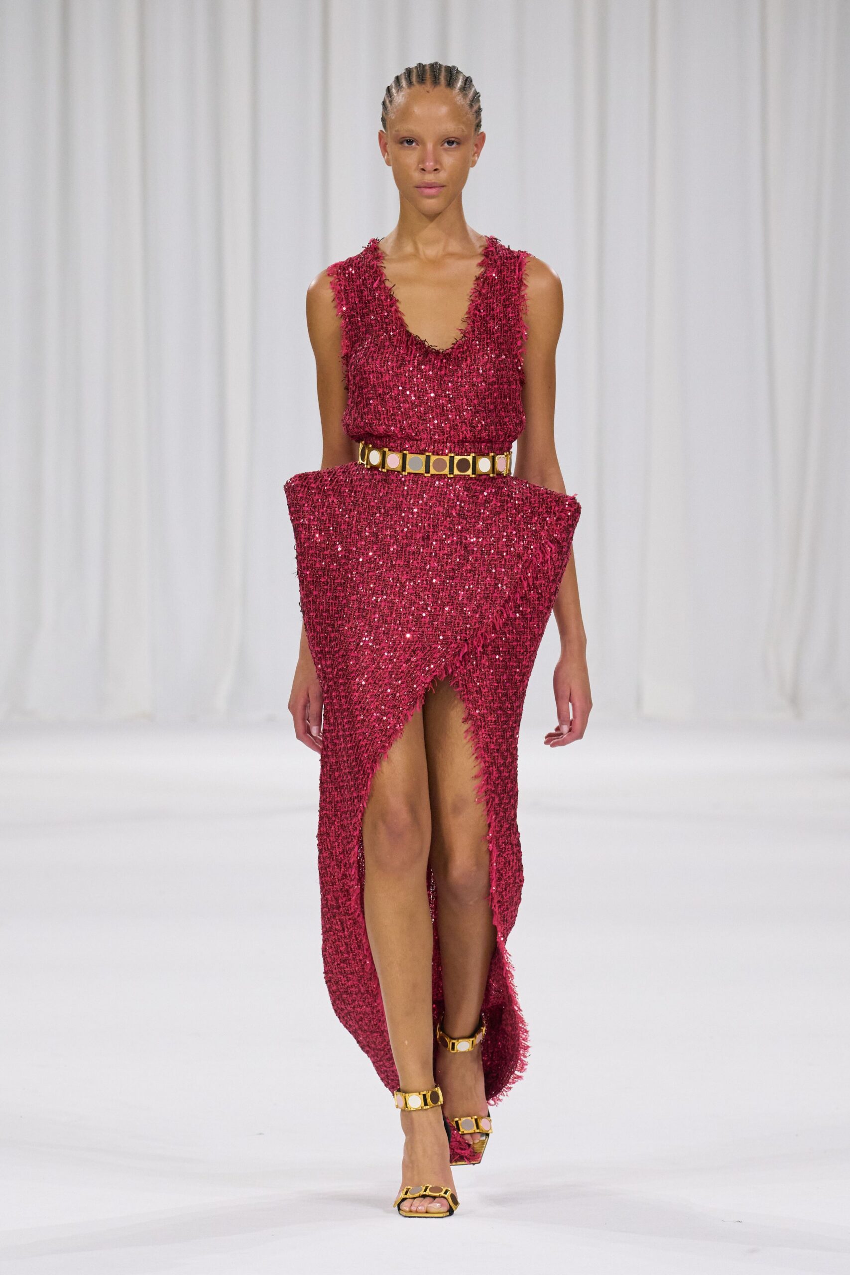red silk sleeveless gown