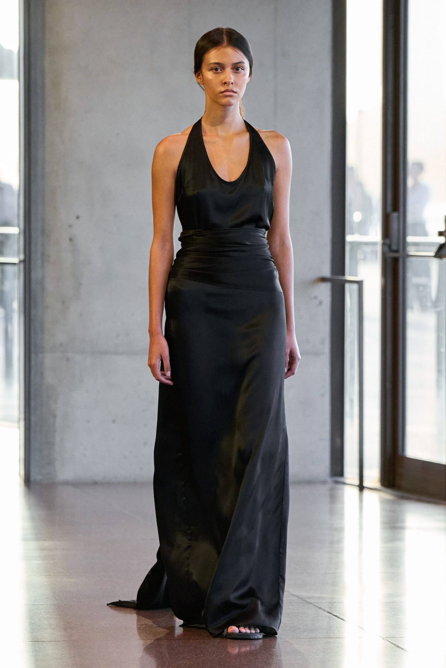 black silk sleeveless gown