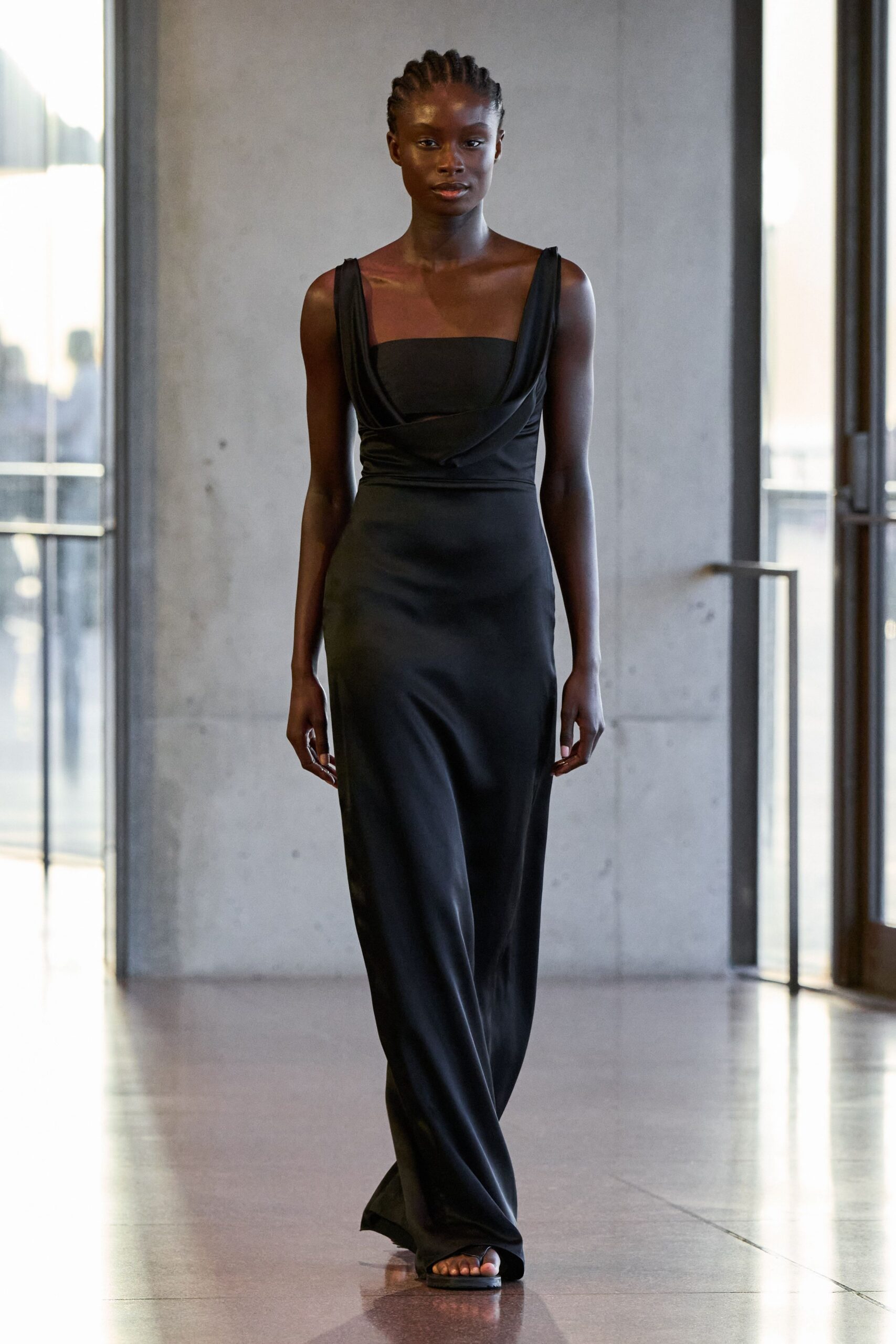 black silk sleeveless gown
