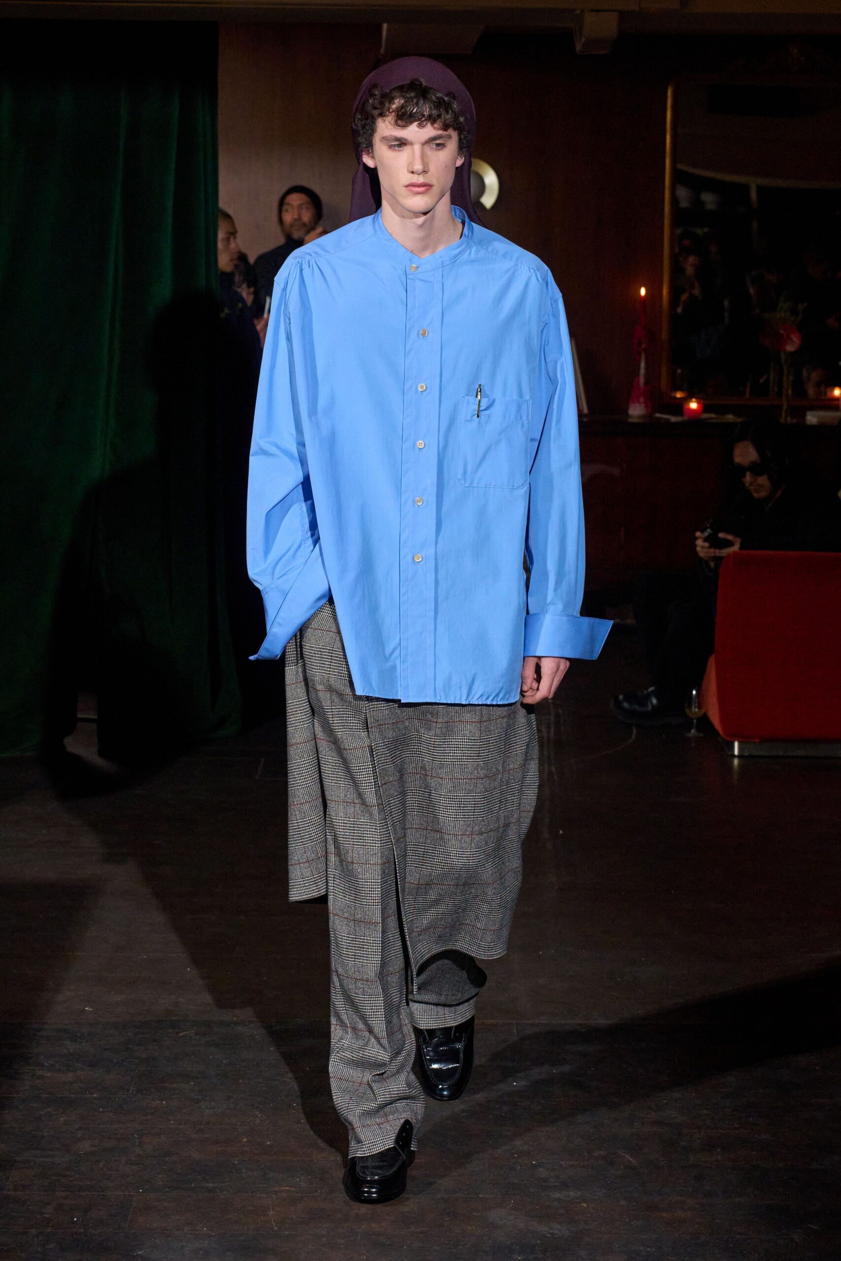 blue cotton long-sleeve collared oversized shirt