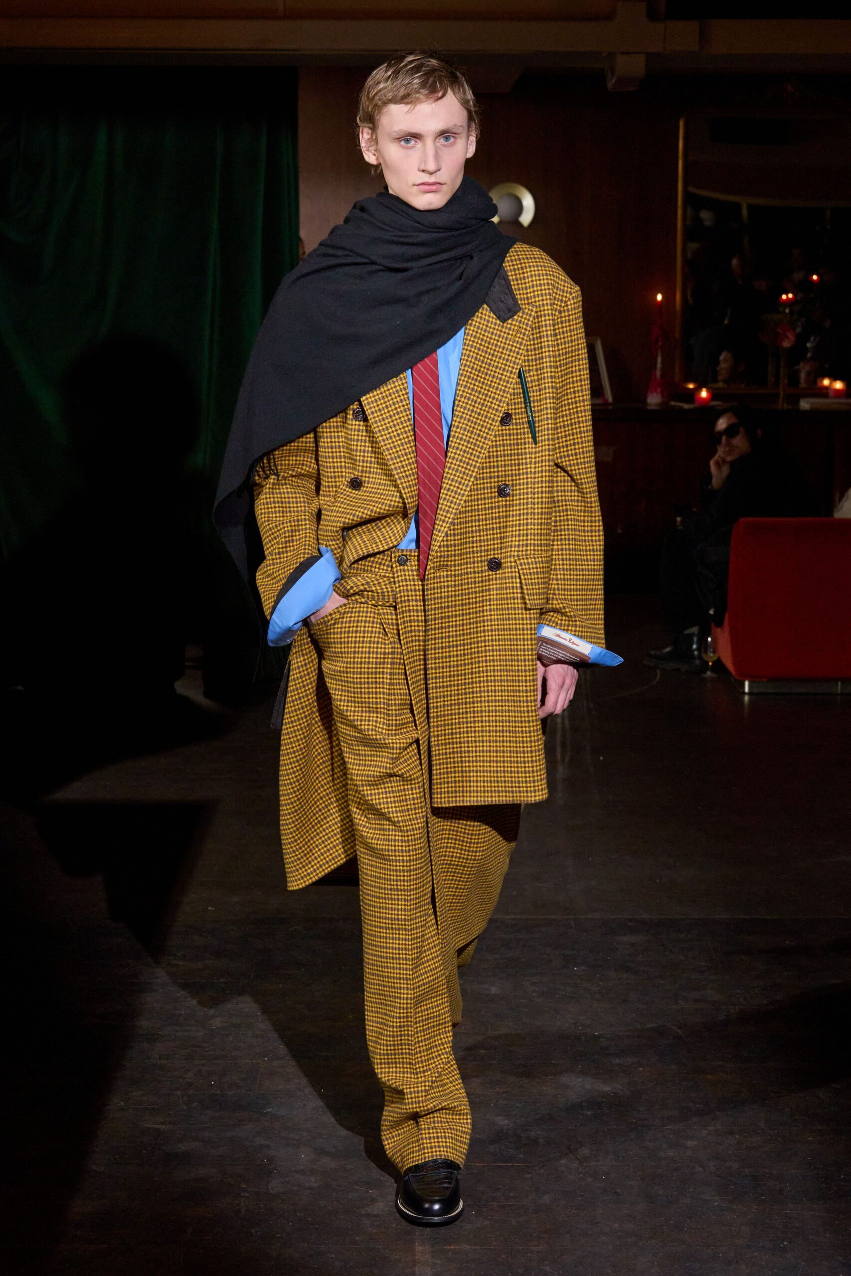 yellow checked tailored suit