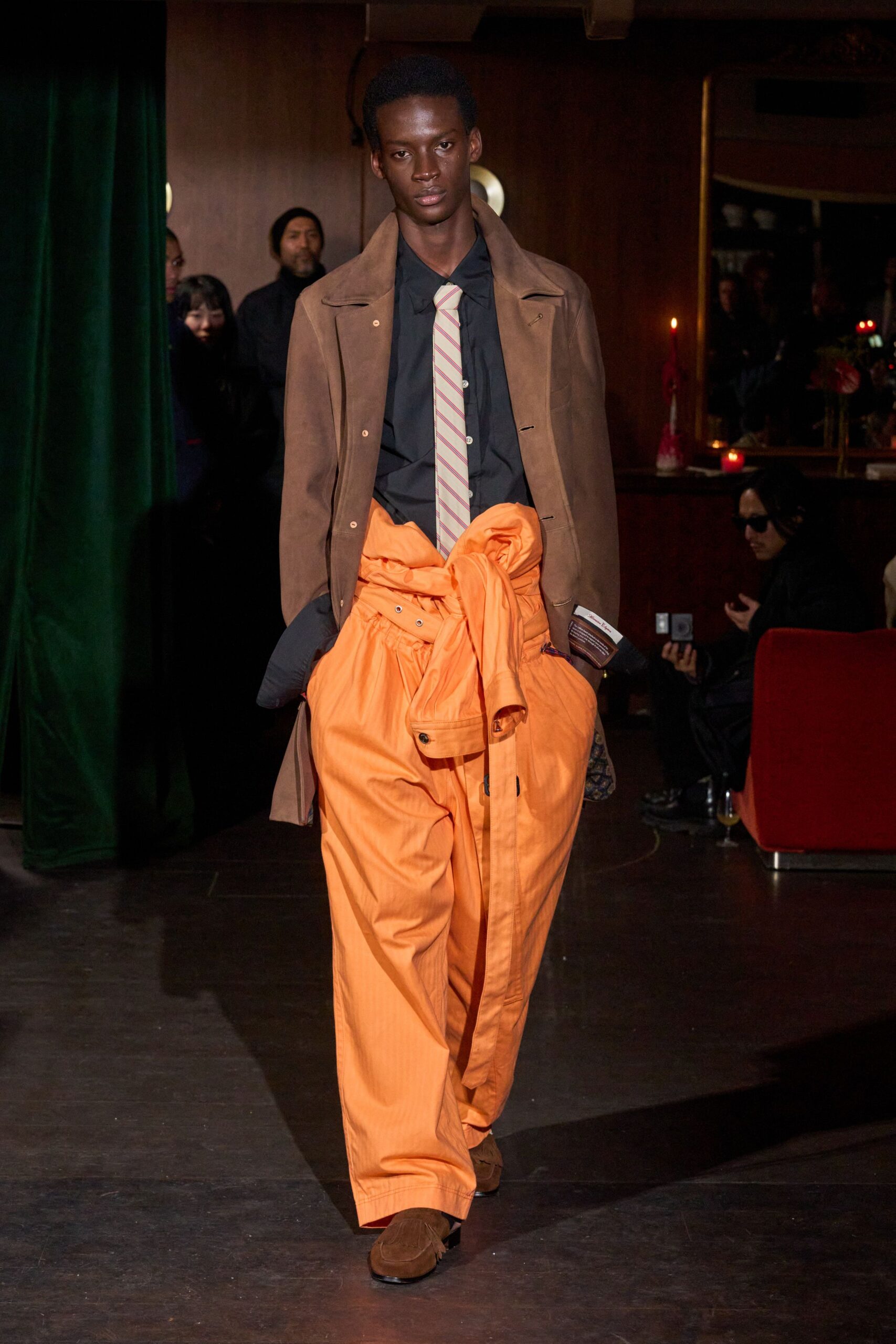 brown suede long-sleeve collared relaxed coat