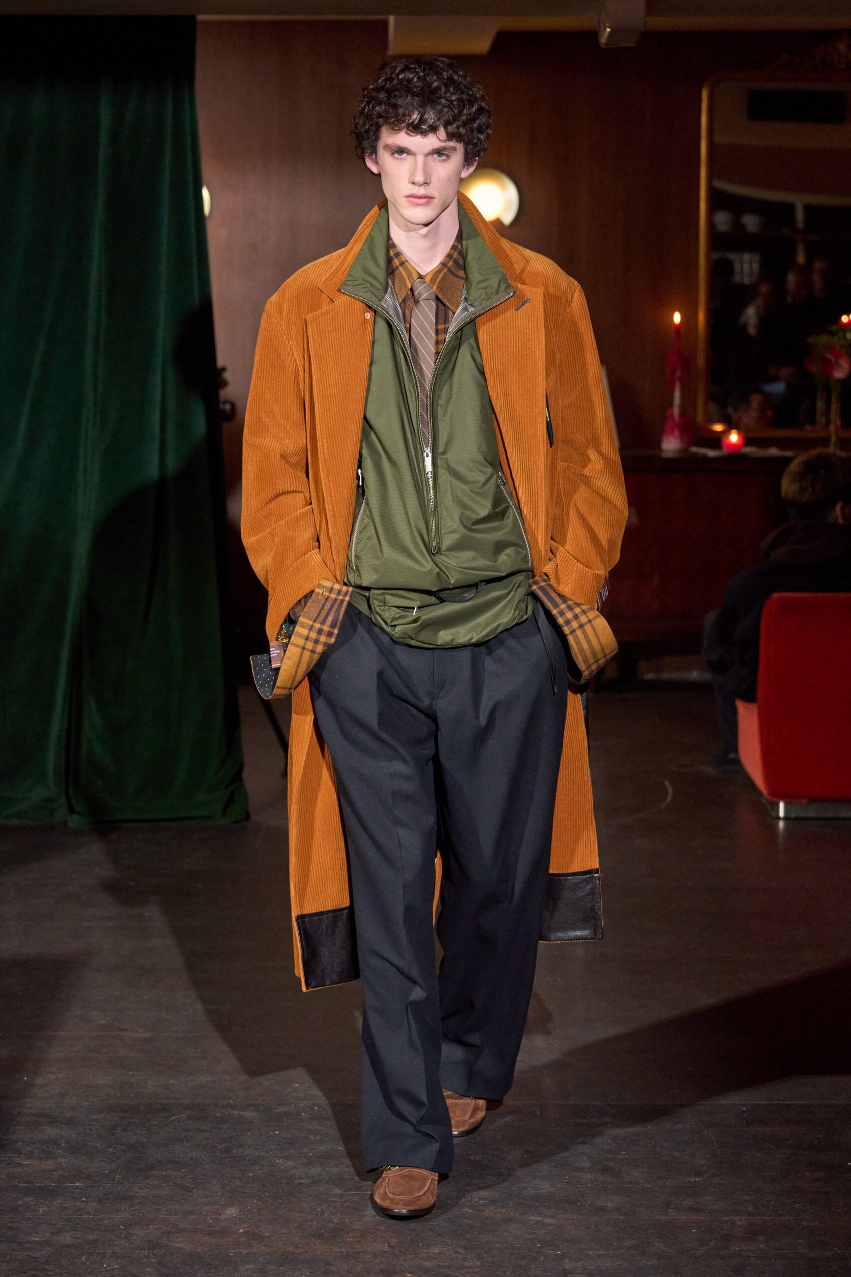 orange cotton long-sleeve collared relaxed buttoned coat