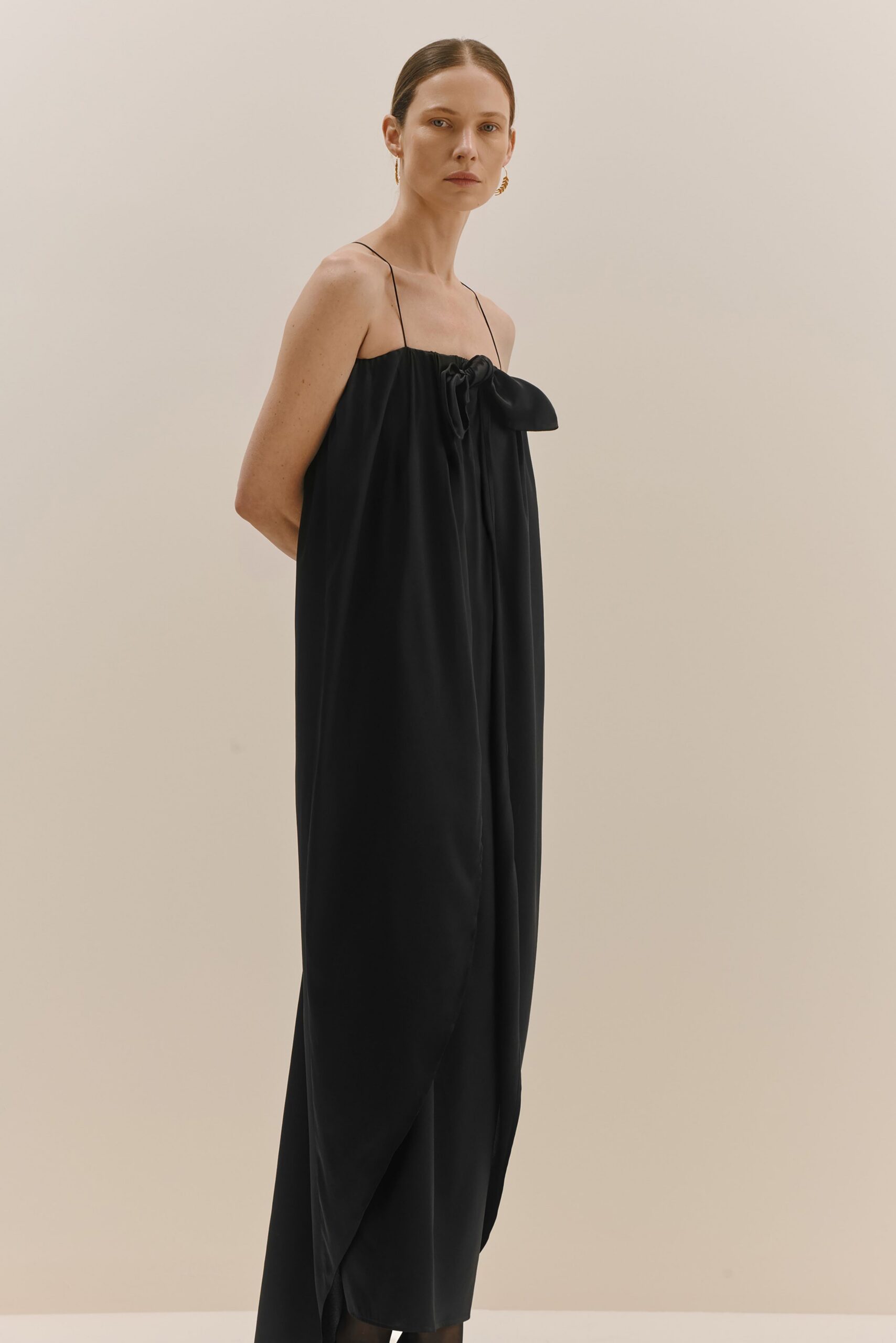 black silk sleeveless dress