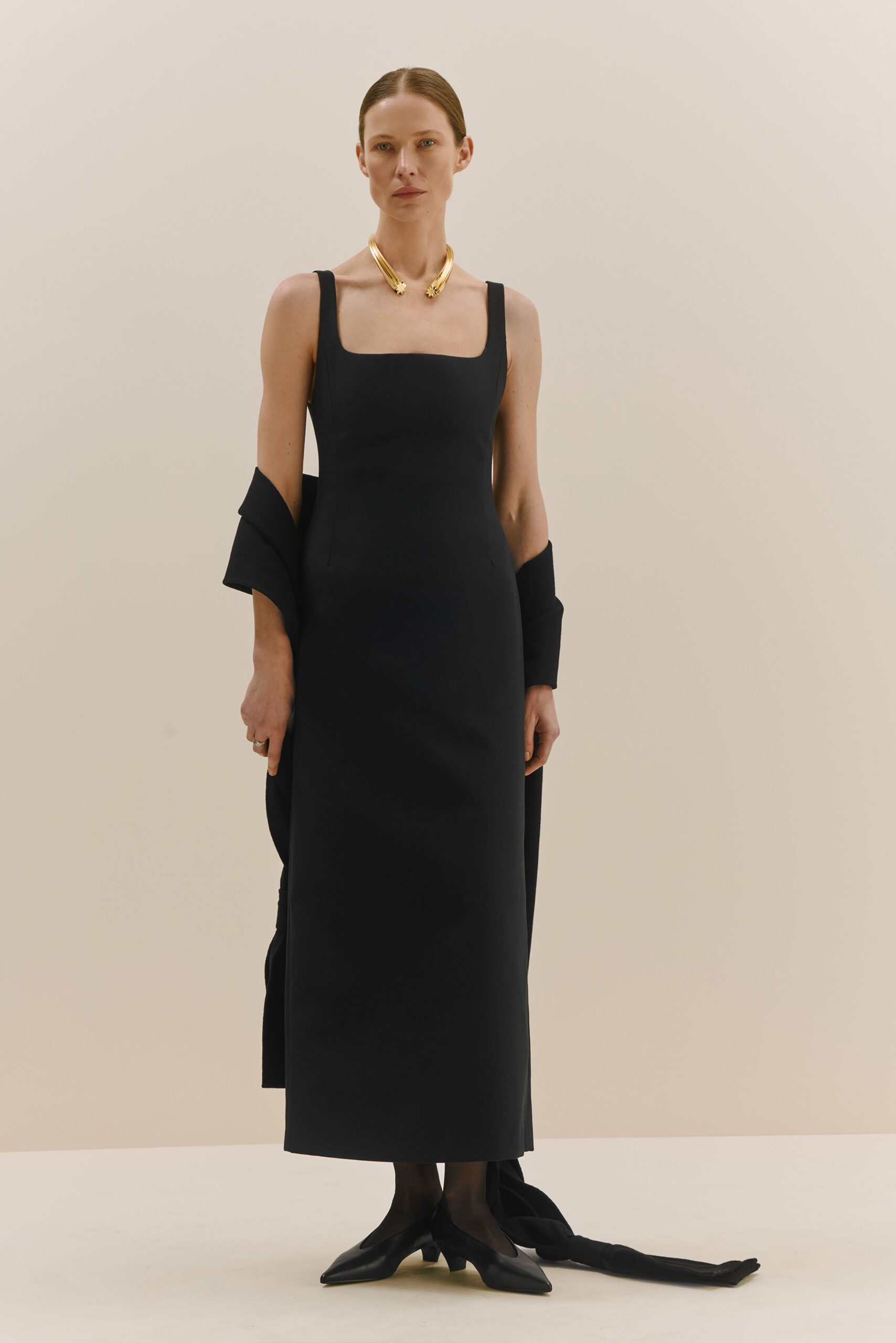 black fitted maxi dress