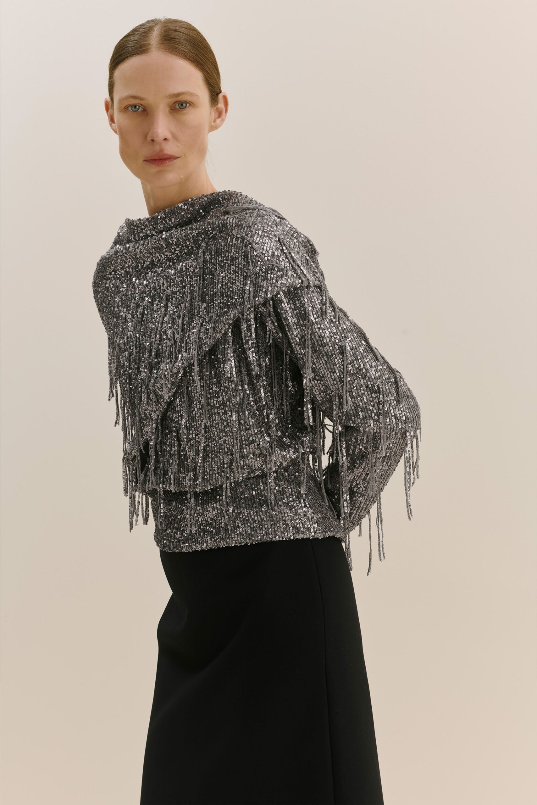 black cotton fitted straight-leg skirt