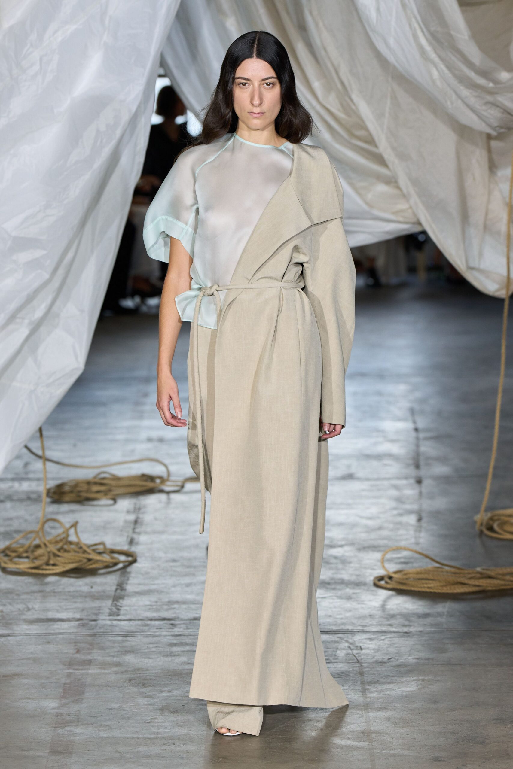 beige cotton long-sleeve relaxed draped jacket