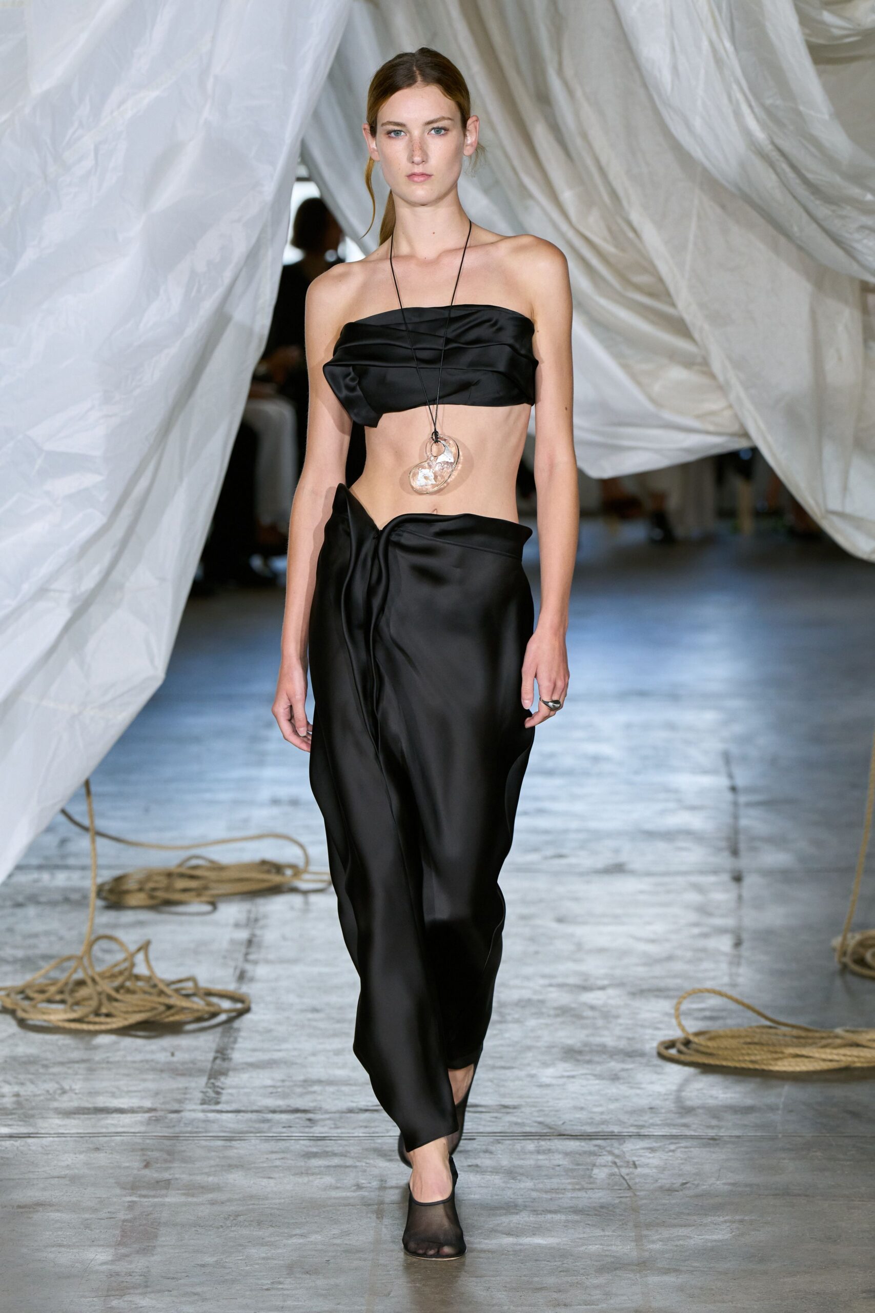 black silk strapless fitted top