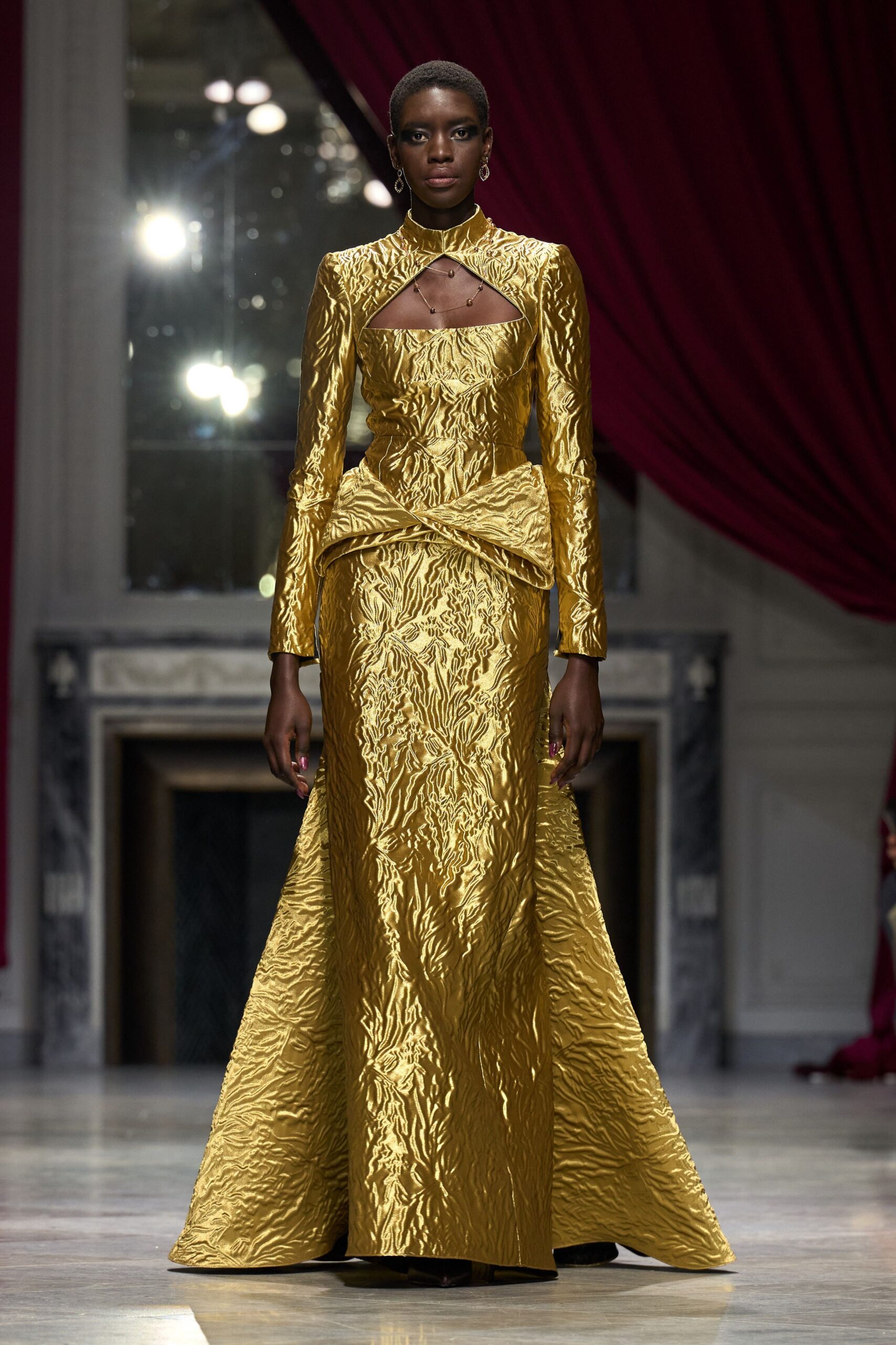 gold silk fitted gown