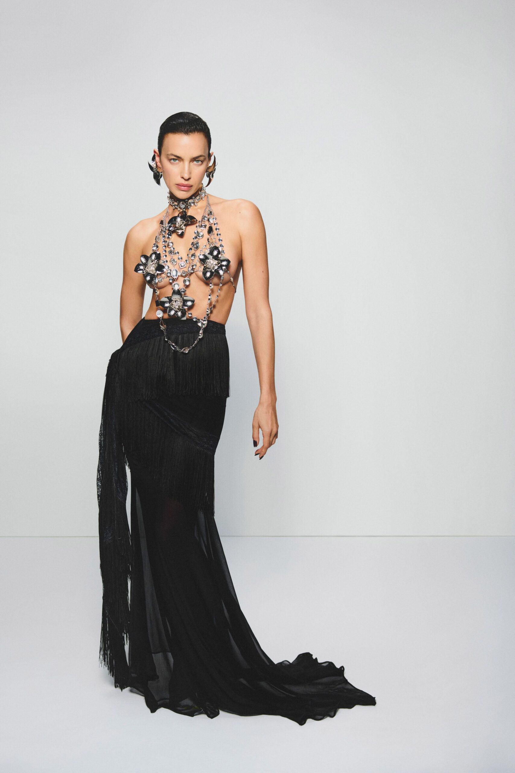 black silk sleeveless gown